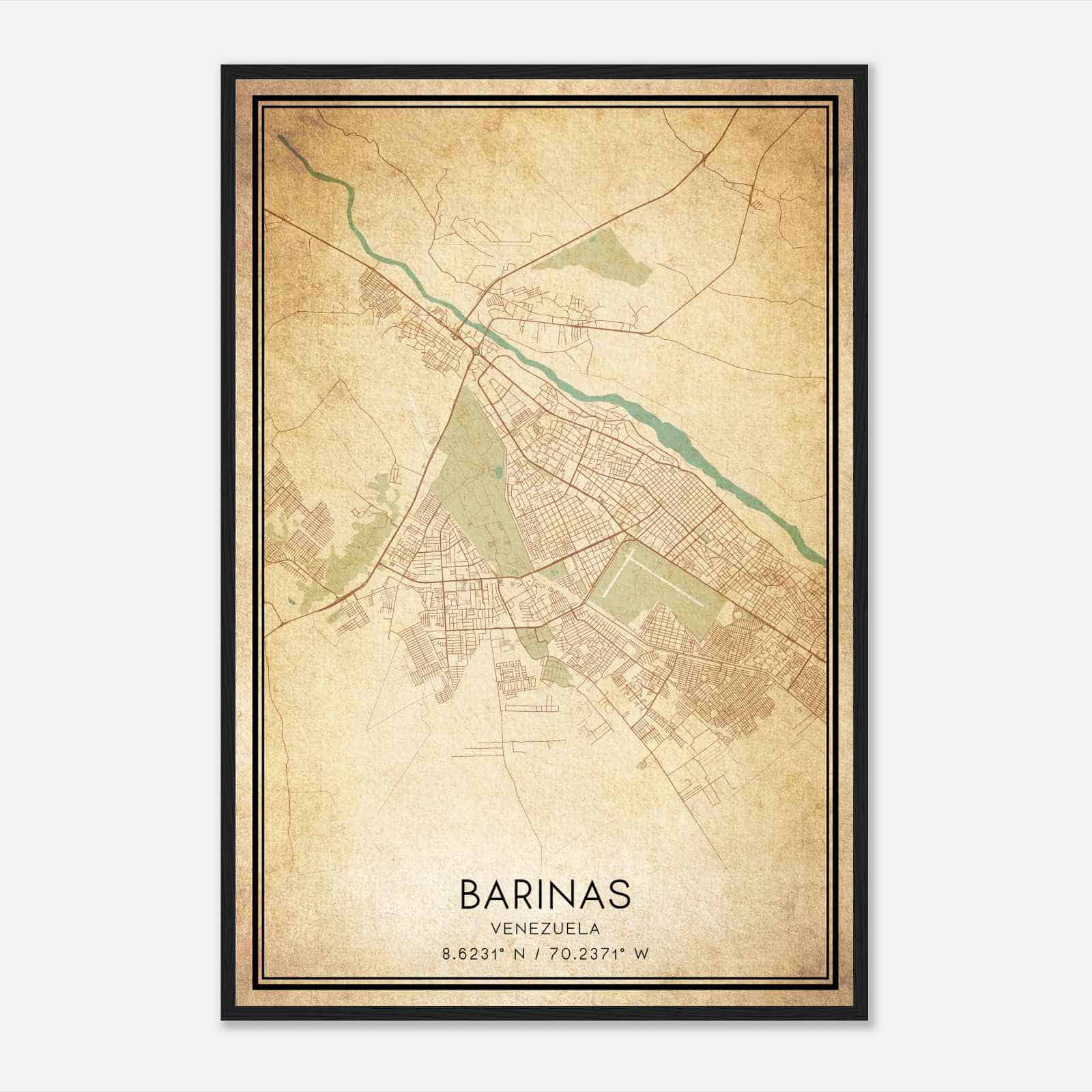 Vintage Barinas Venezuela Map Poster, Barinas City Road Wall Art Print