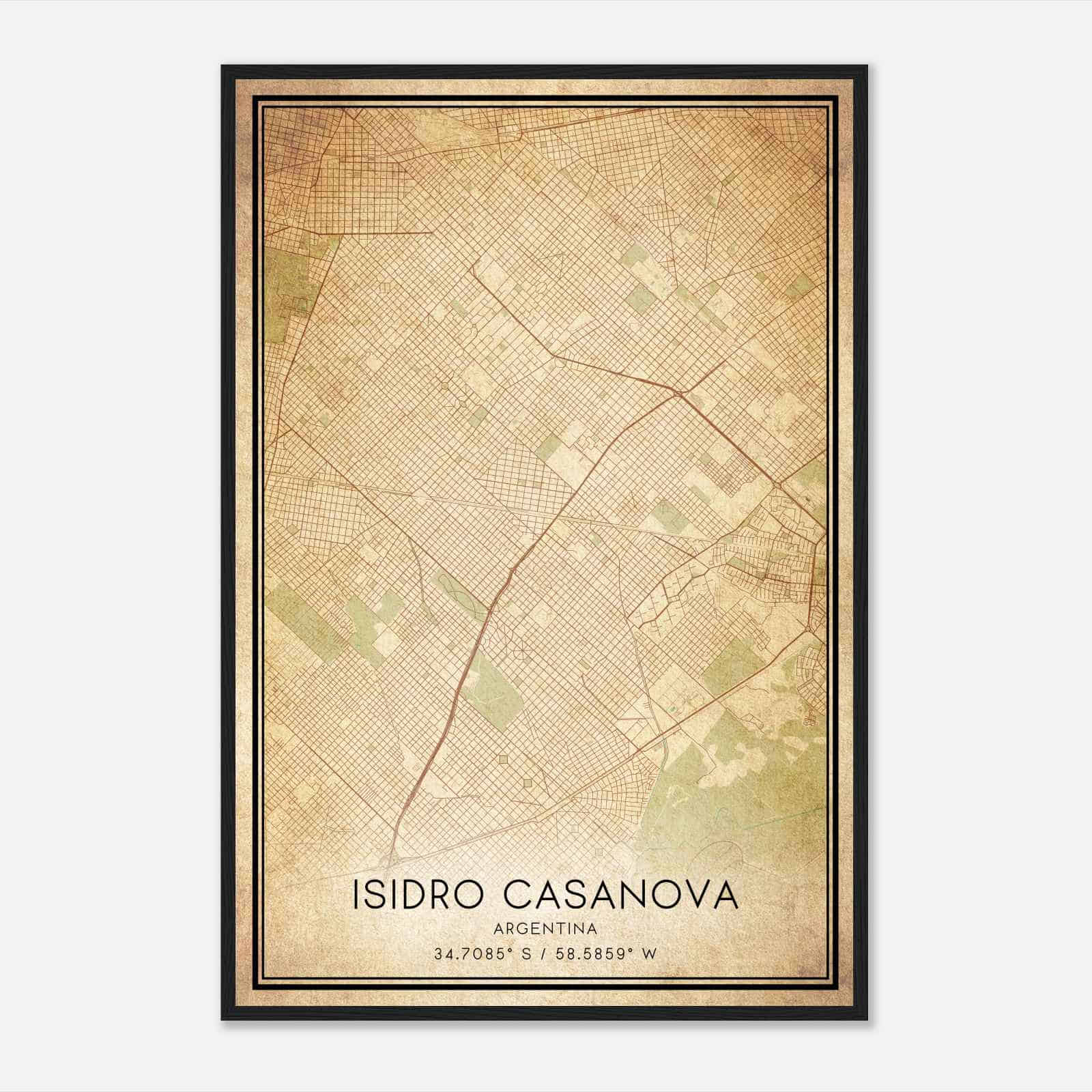 Vintage Isidro Casanova Argentina Map Poster, Isidro Casanova City Road Wall Art Print