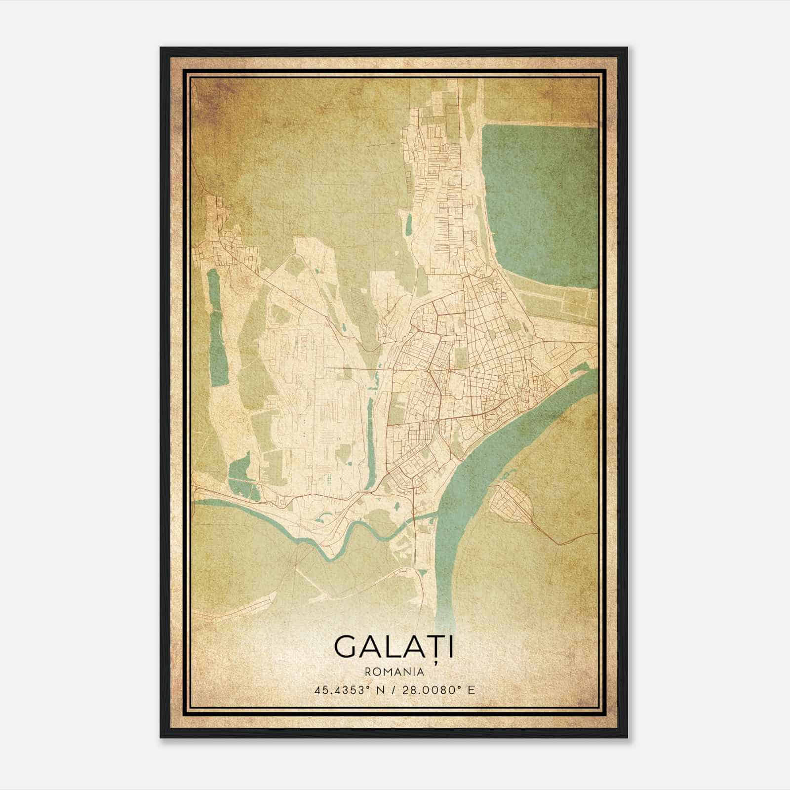 Vintage Galati Romania Map Poster, Galati City Road Wall Art Print