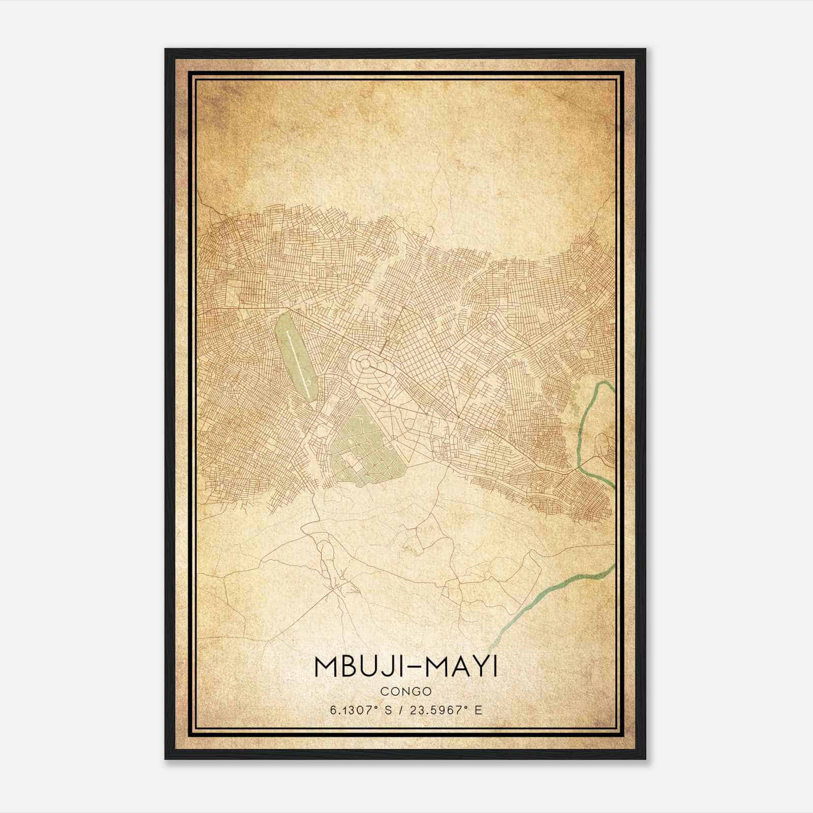 Vintage MbujiMayi Congo Map Poster, MbujiMayi City Road Wall Art Print