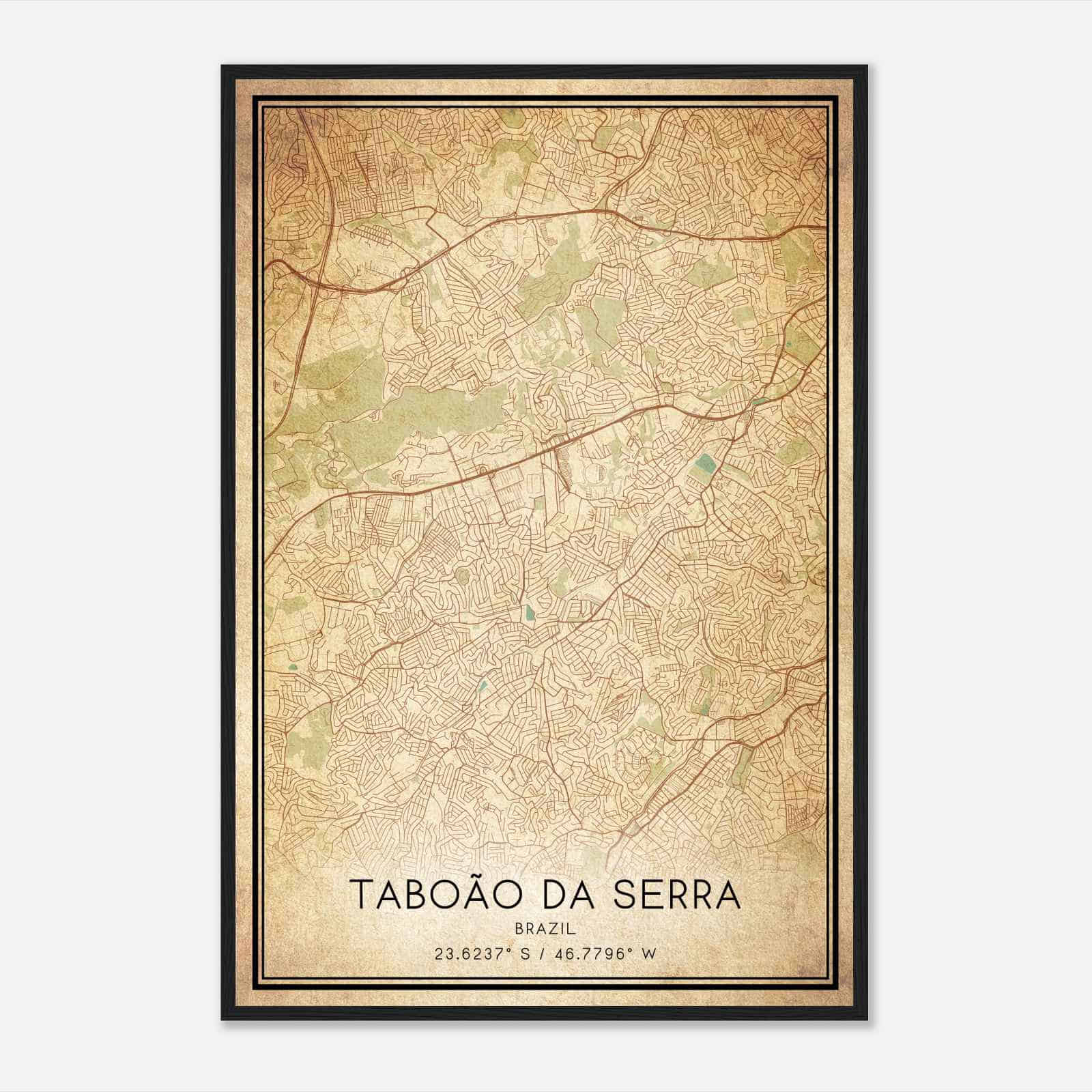 Vintage Taboao da Serra Brazil Map Poster, Taboao da Serra City Road Wall Art Print