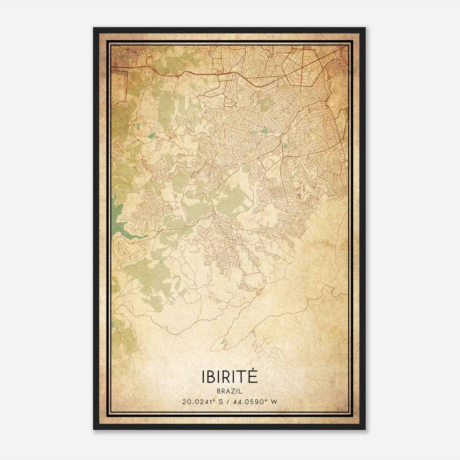 Vintage Ibirite Brazil Map Poster, Ibirite City Road Wall Art Print