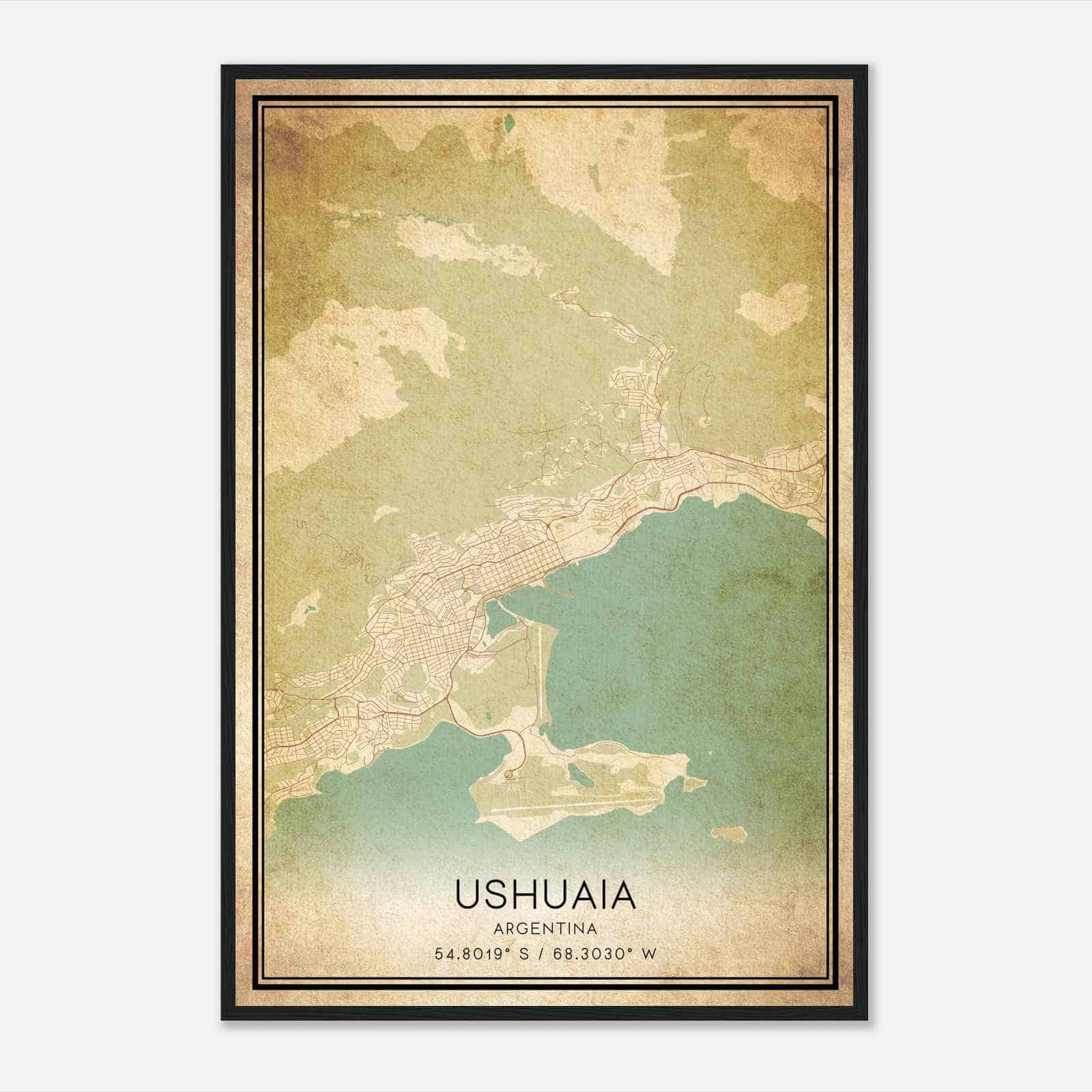 Vintage Ushuaia Argentina Map Poster, Ushuaia City Road Wall Art Print