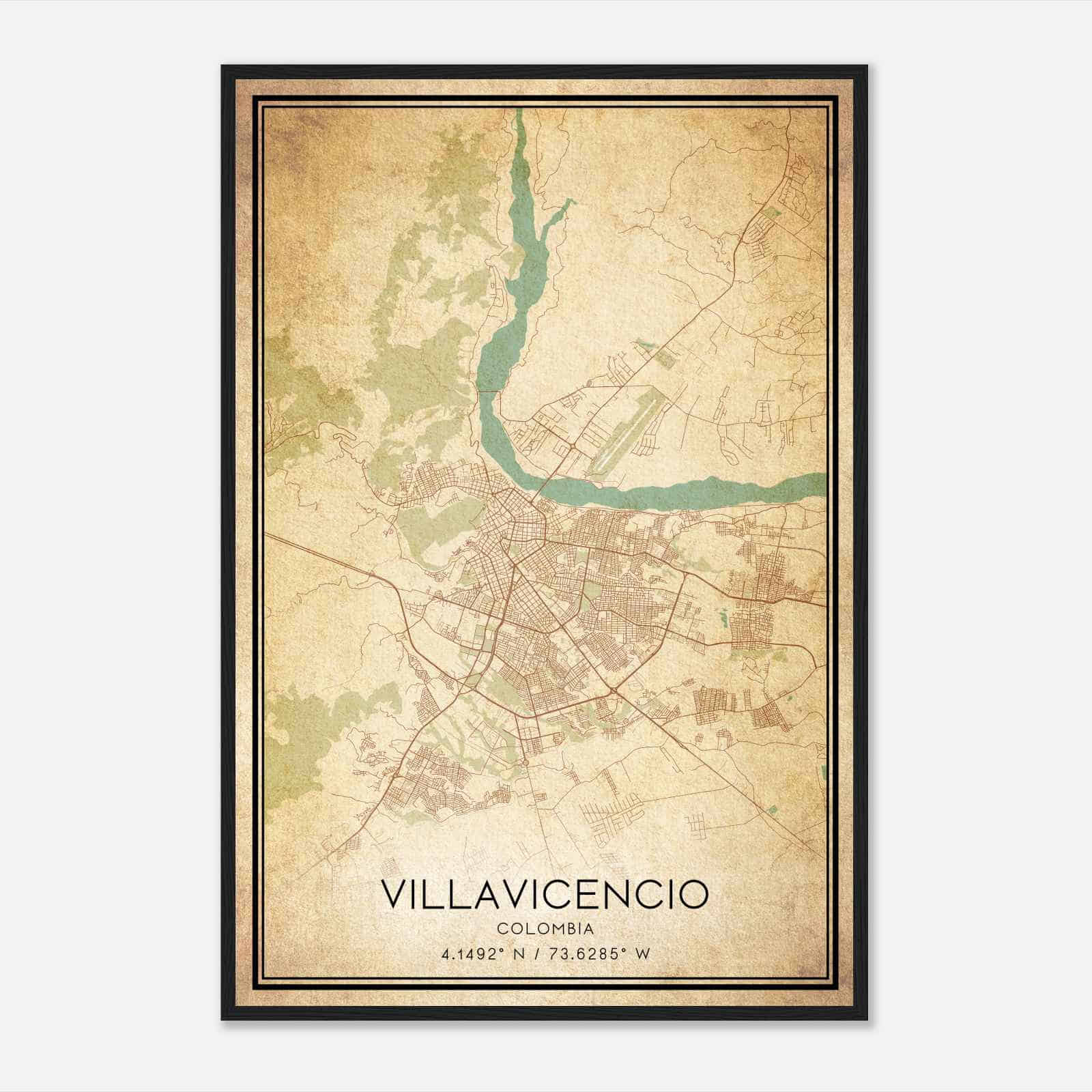 Vintage Villavicencio Colombia Map Poster, Villavicencio City Road Wall Art Print