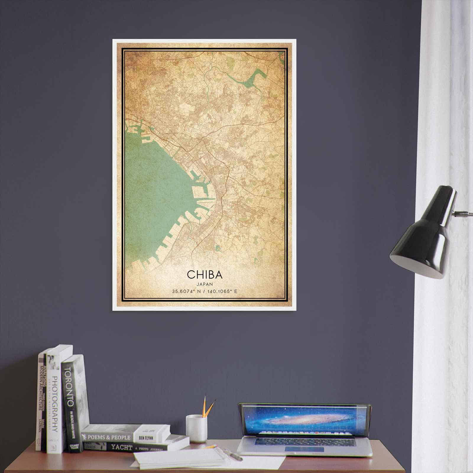 Vintage Chiba Japan Map Poster, Chiba City Road Wall Art Print