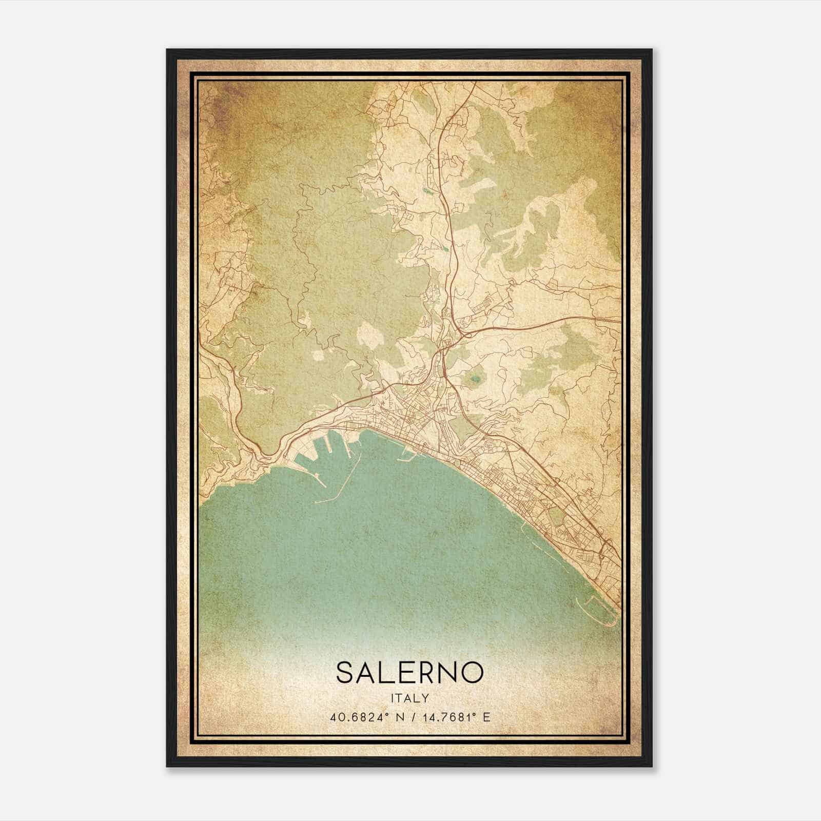 Vintage Salerno Italy Map Poster, Salerno City Road Wall Art Print