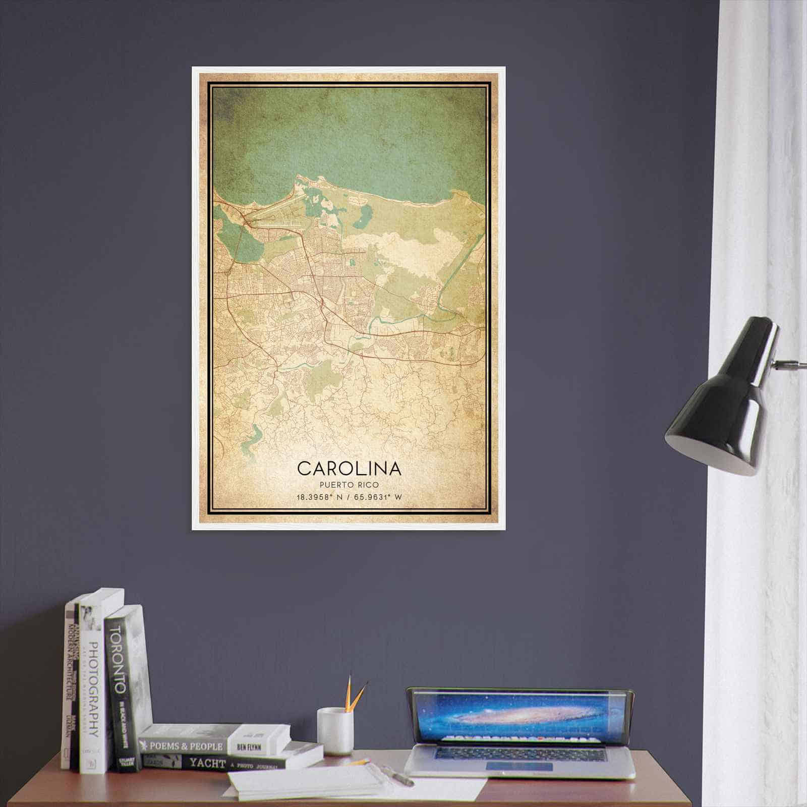 Vintage Carolina Puerto Rico Map Poster, Carolina City Road Wall Art Print
