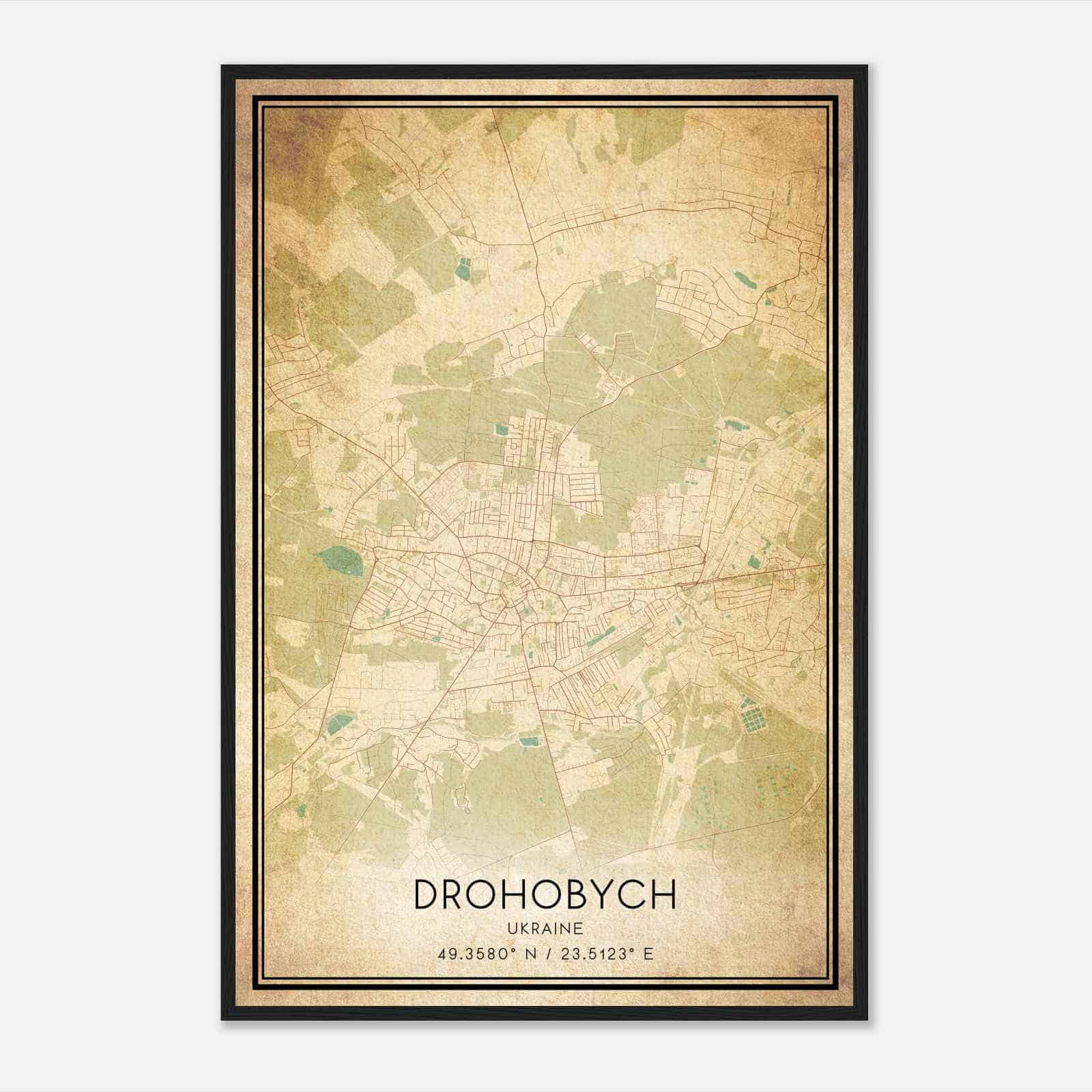 Vintage Drohobych Ukraine Map Poster, Drohobych City Road Wall Art Print