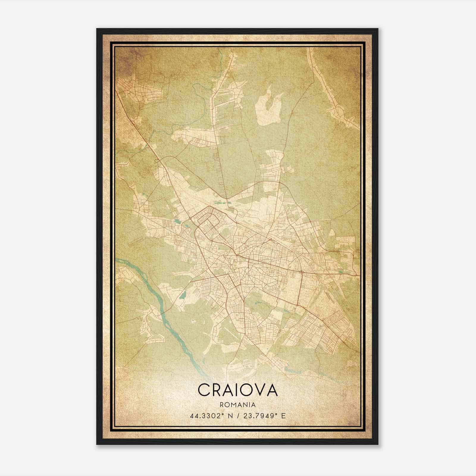 Vintage Craiova Romania Map Poster, Craiova City Road Wall Art Print