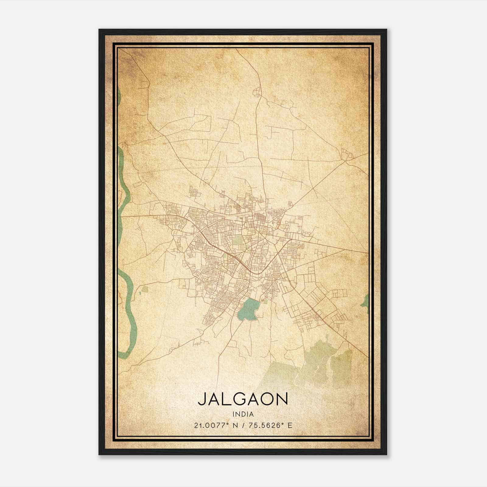 Vintage Jalgaon India Map Poster, Jalgaon City Road Wall Art Print