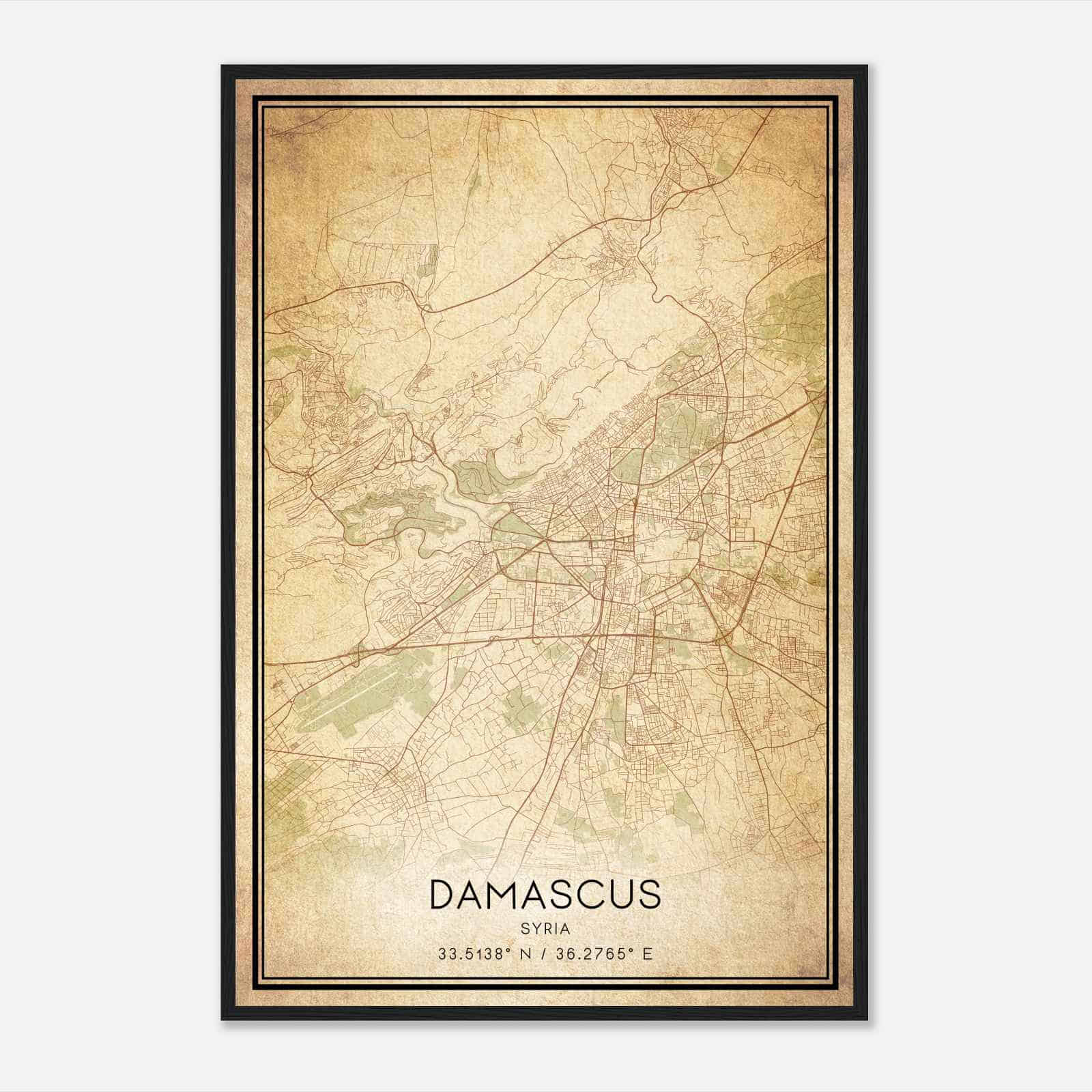 Vintage Damascus Syria Map Poster, Damascus City Road Wall Art Print