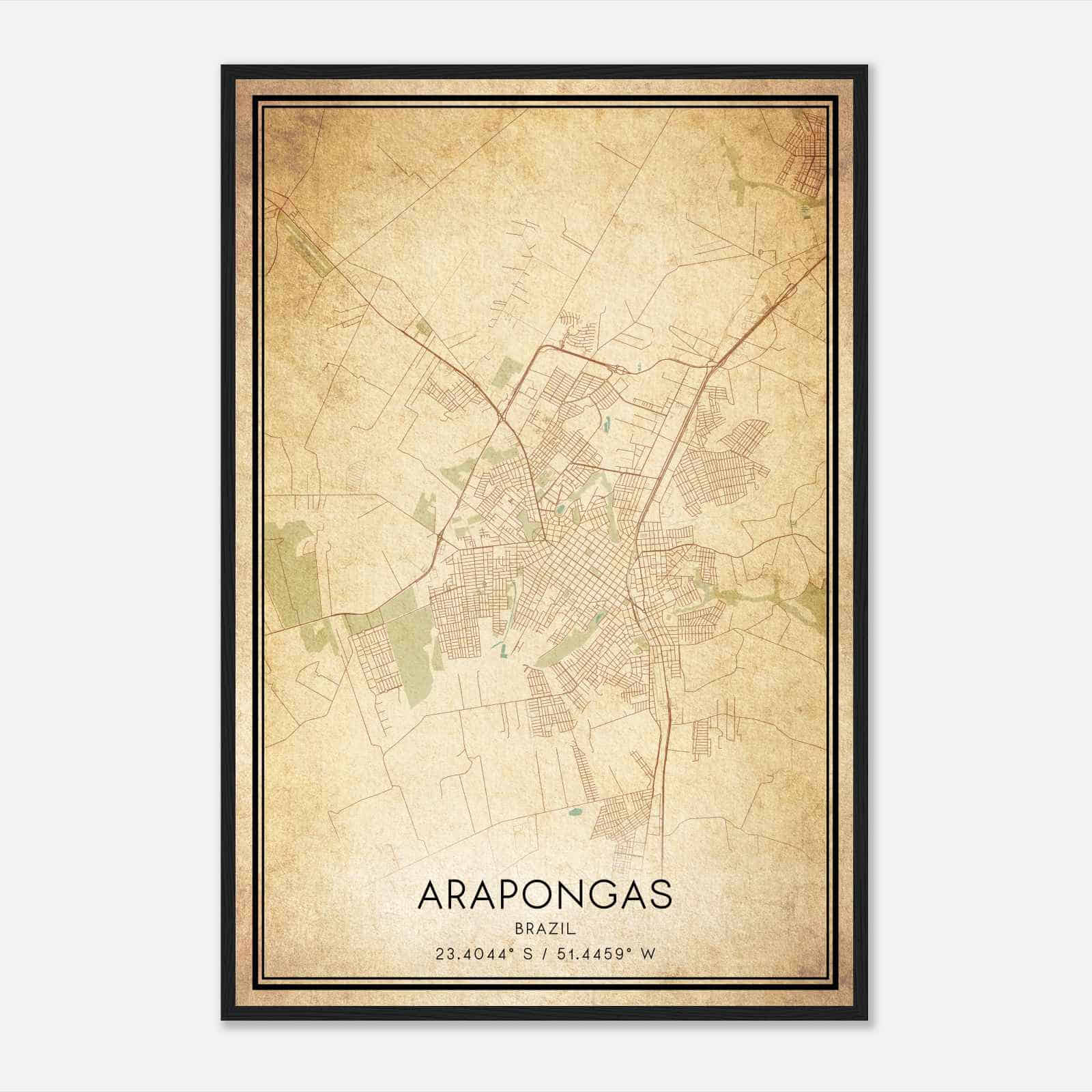 Vintage Arapongas Brazil Map Poster, Arapongas City Road Wall Art Print