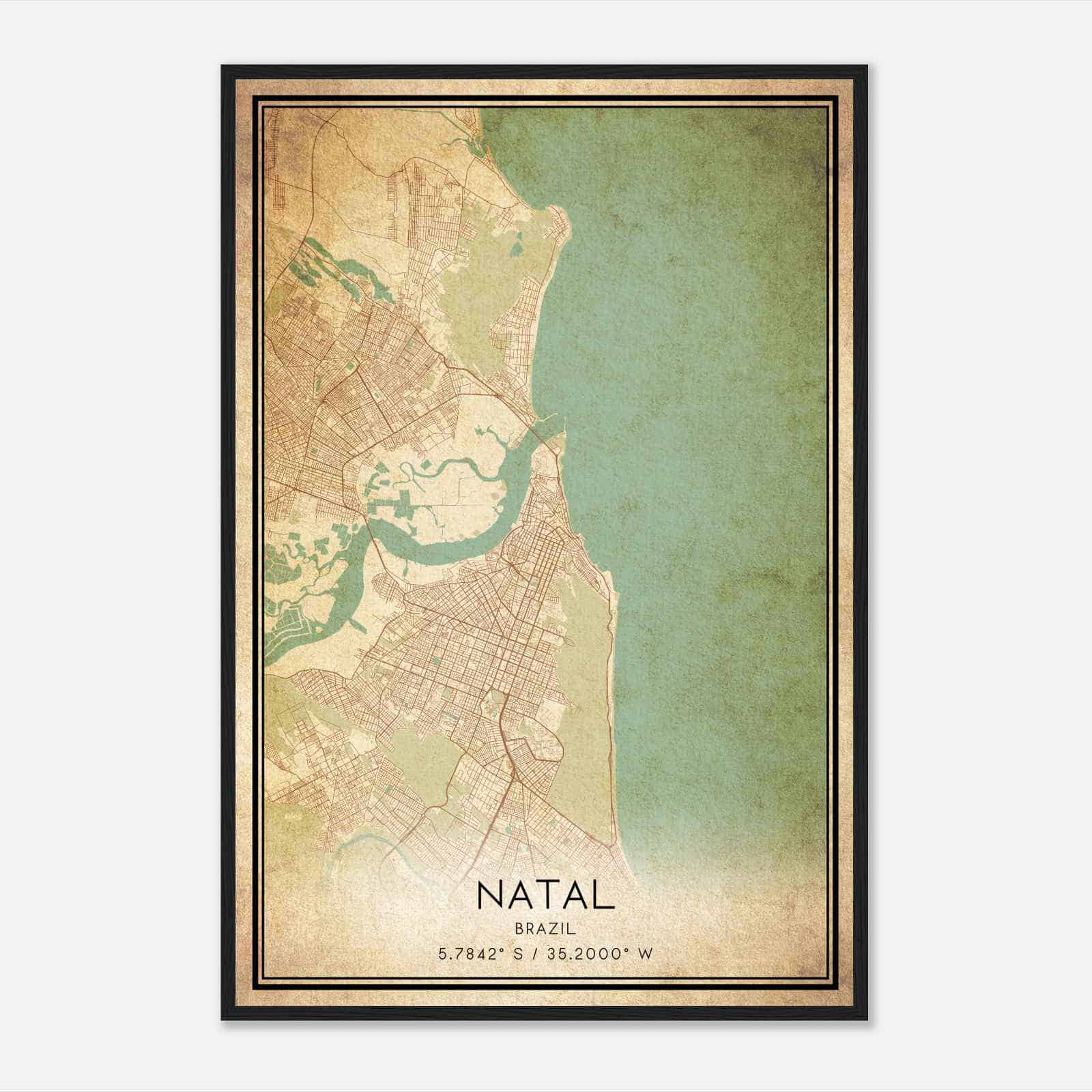 Vintage Natal Brazil Map Poster, Natal City Road Wall Art Print