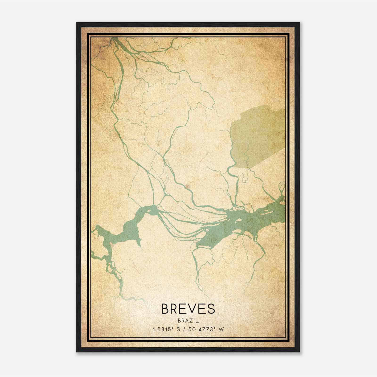 Vintage Breves Brazil Map Poster, Breves City Road Wall Art Print
