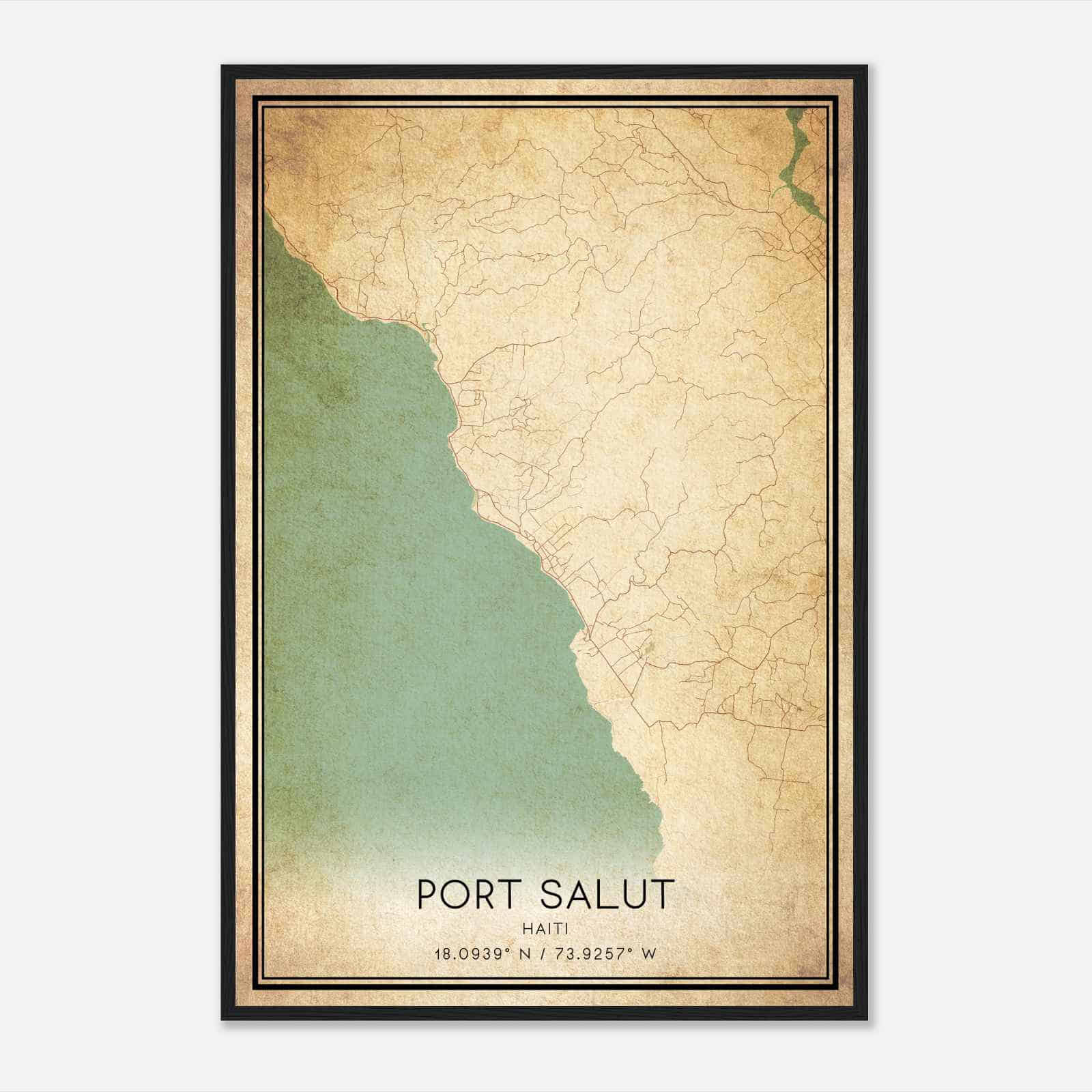 Vintage Port Salut Haiti Map Poster, Port Salut City Road Wall Art Print
