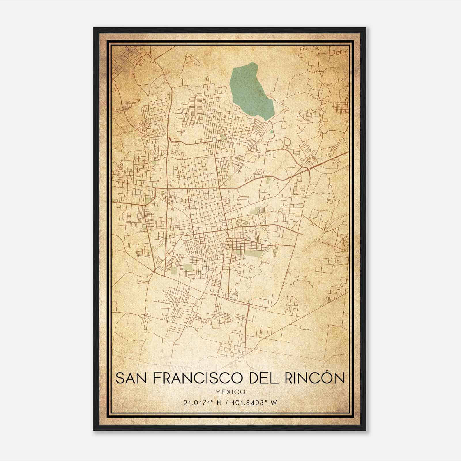 Vintage San Francisco del Rincon Mexico Map Poster, San Francisco del Rincon City Road Wall Art Print