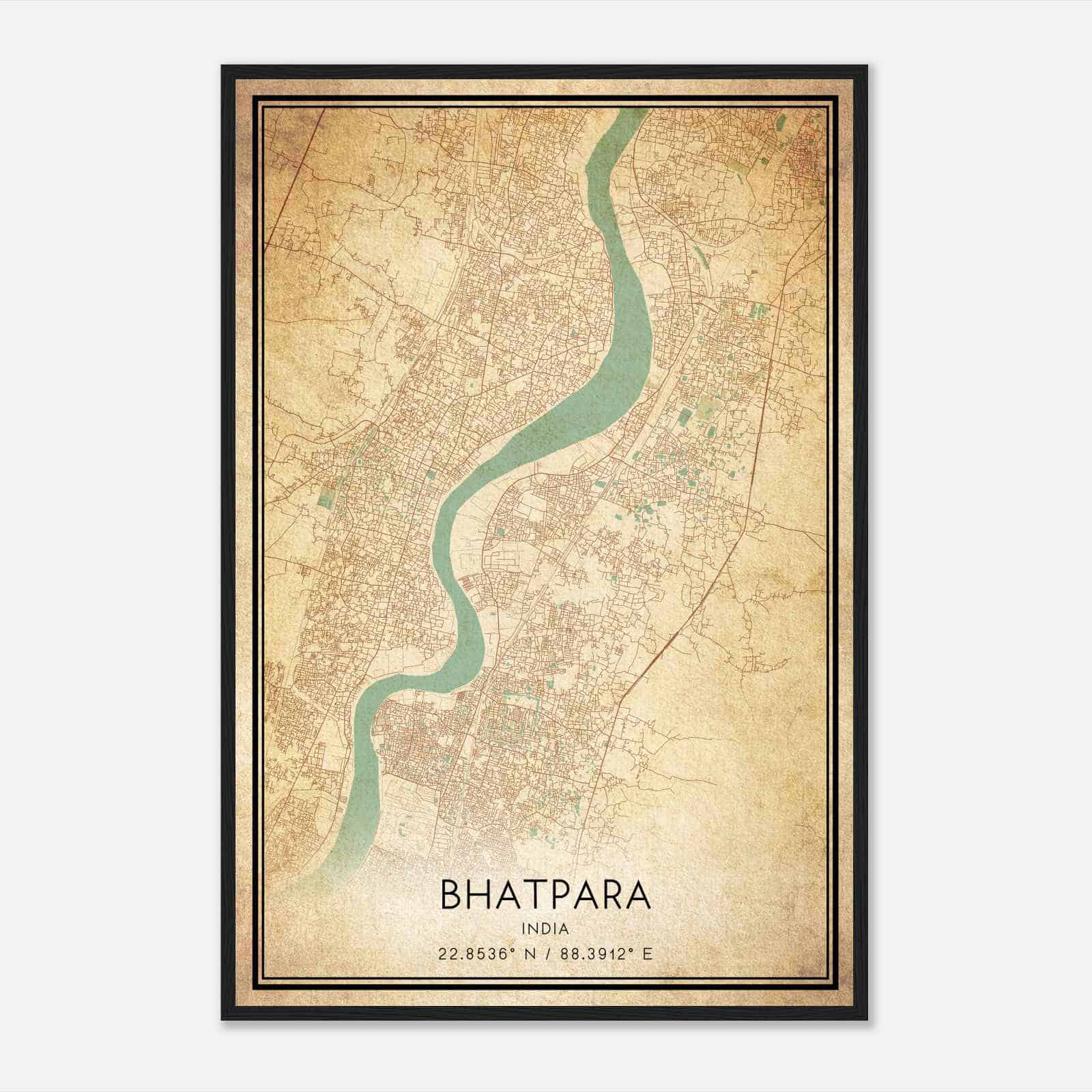 Vintage Bhatpara India Map Poster, Bhatpara City Road Wall Art Print