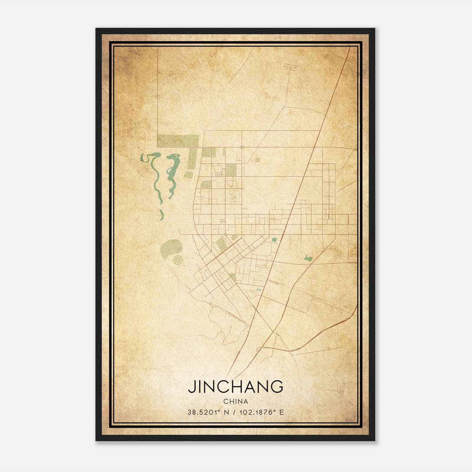 Vintage Jinchang China Map Poster, Jinchang City Road Wall Art Print