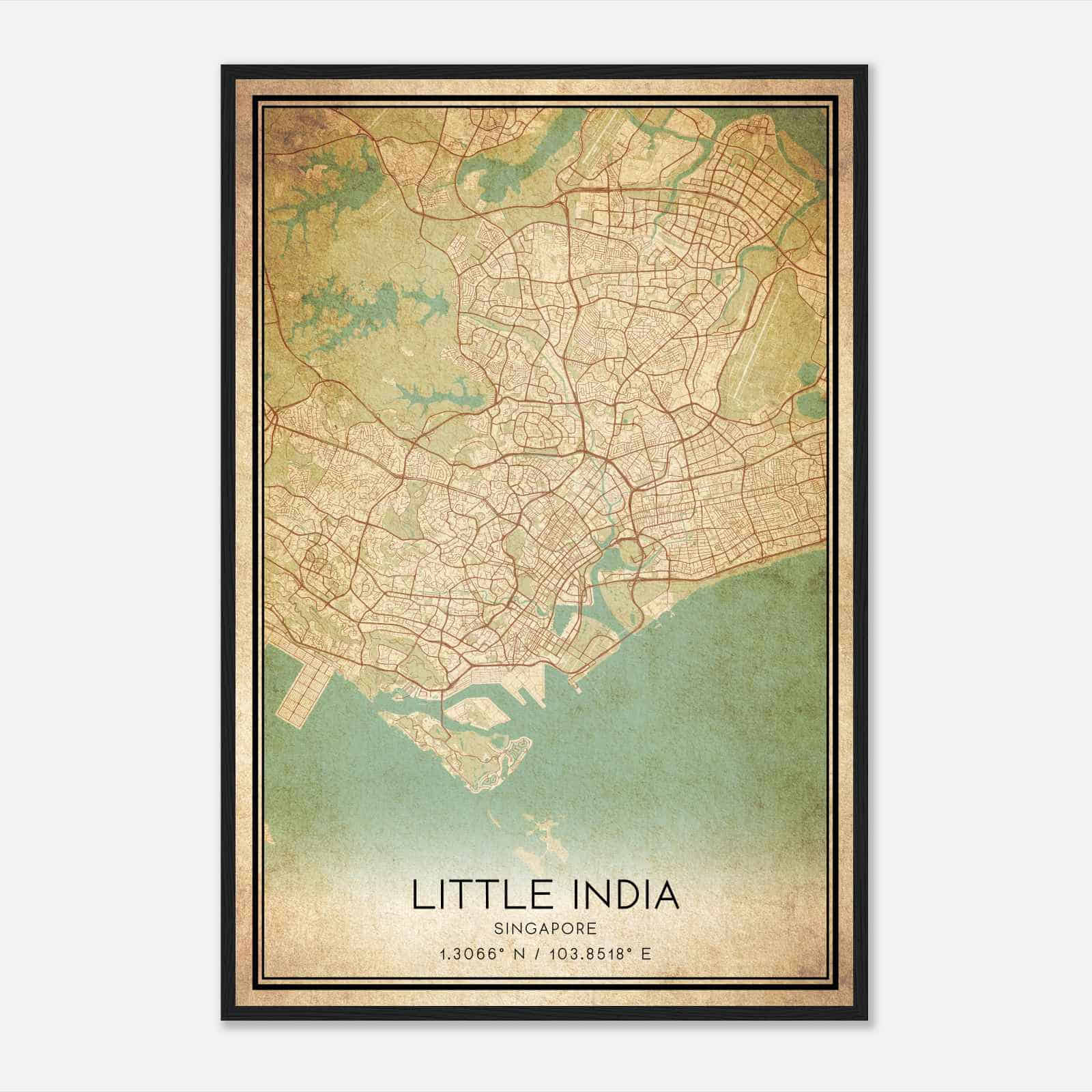 Vintage Little India Singapore Map Poster, Little India City Road Wall Art Print