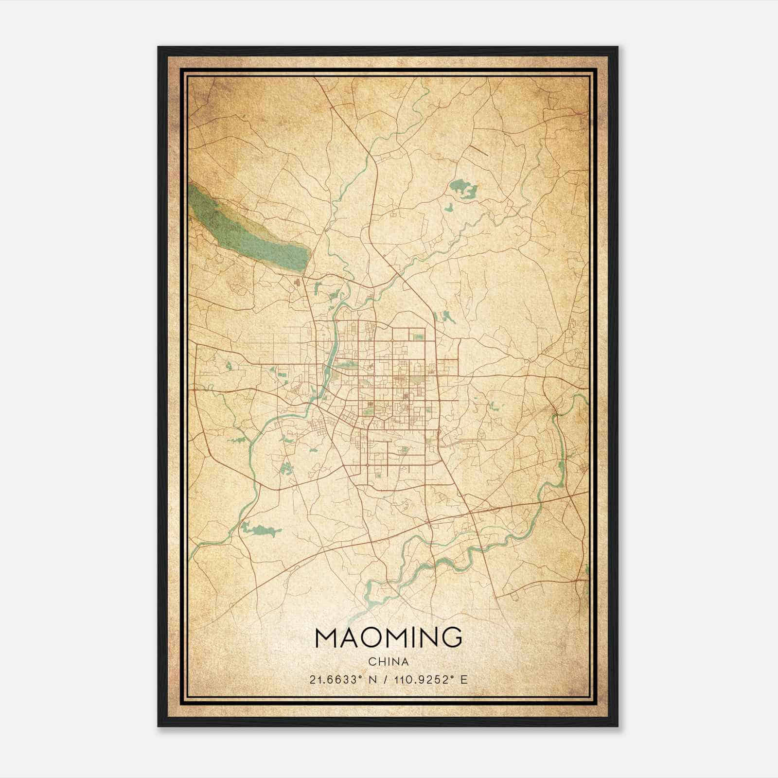 Vintage Maoming China Map Poster, Maoming City Road Wall Art Print
