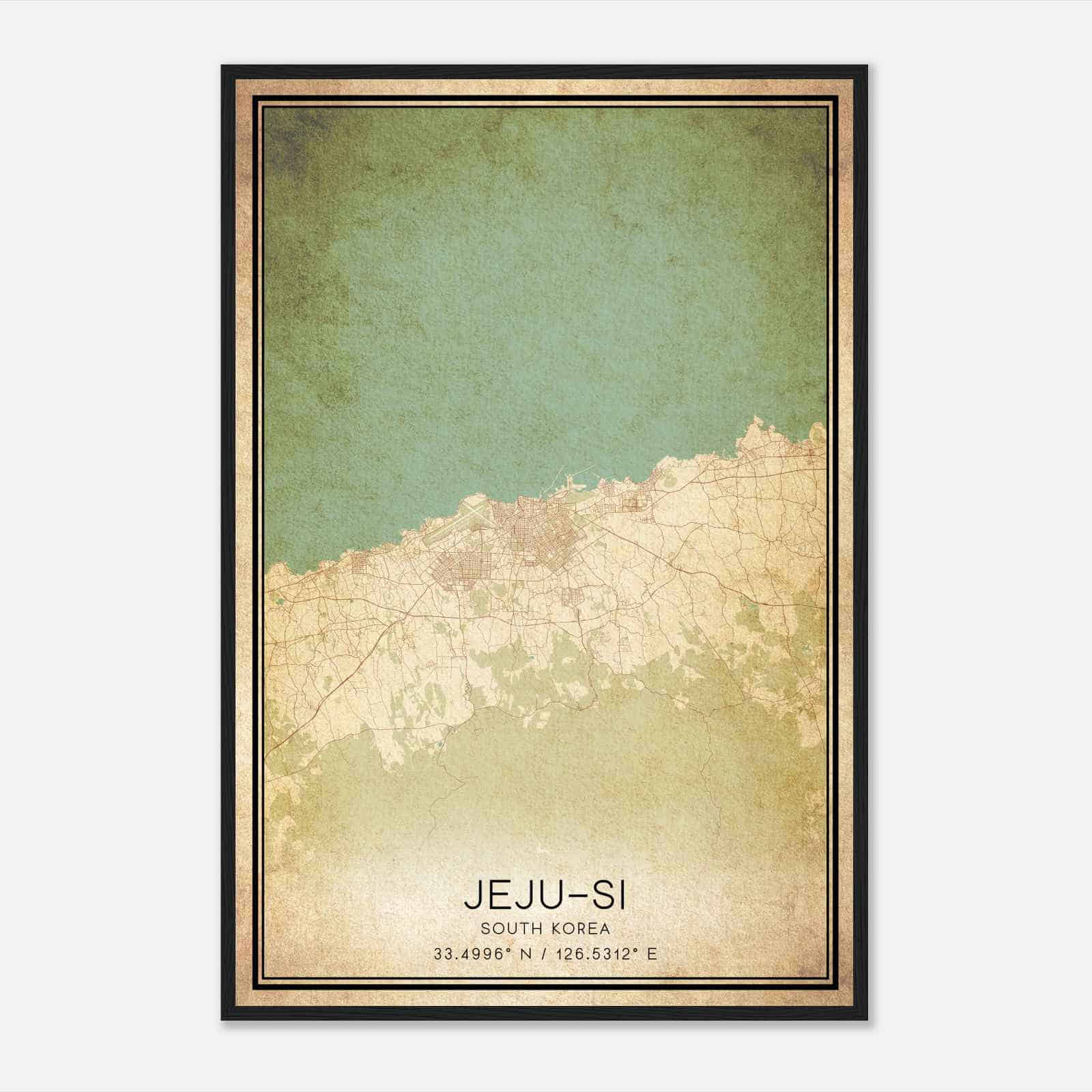 Vintage Jejusi South Korea Map Poster, Jejusi City Road Wall Art Print