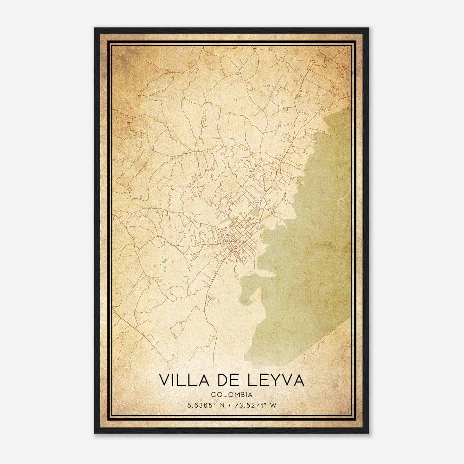 Vintage Villa de Leyva Colombia Map Poster, Villa de Leyva City Road Wall Art Print