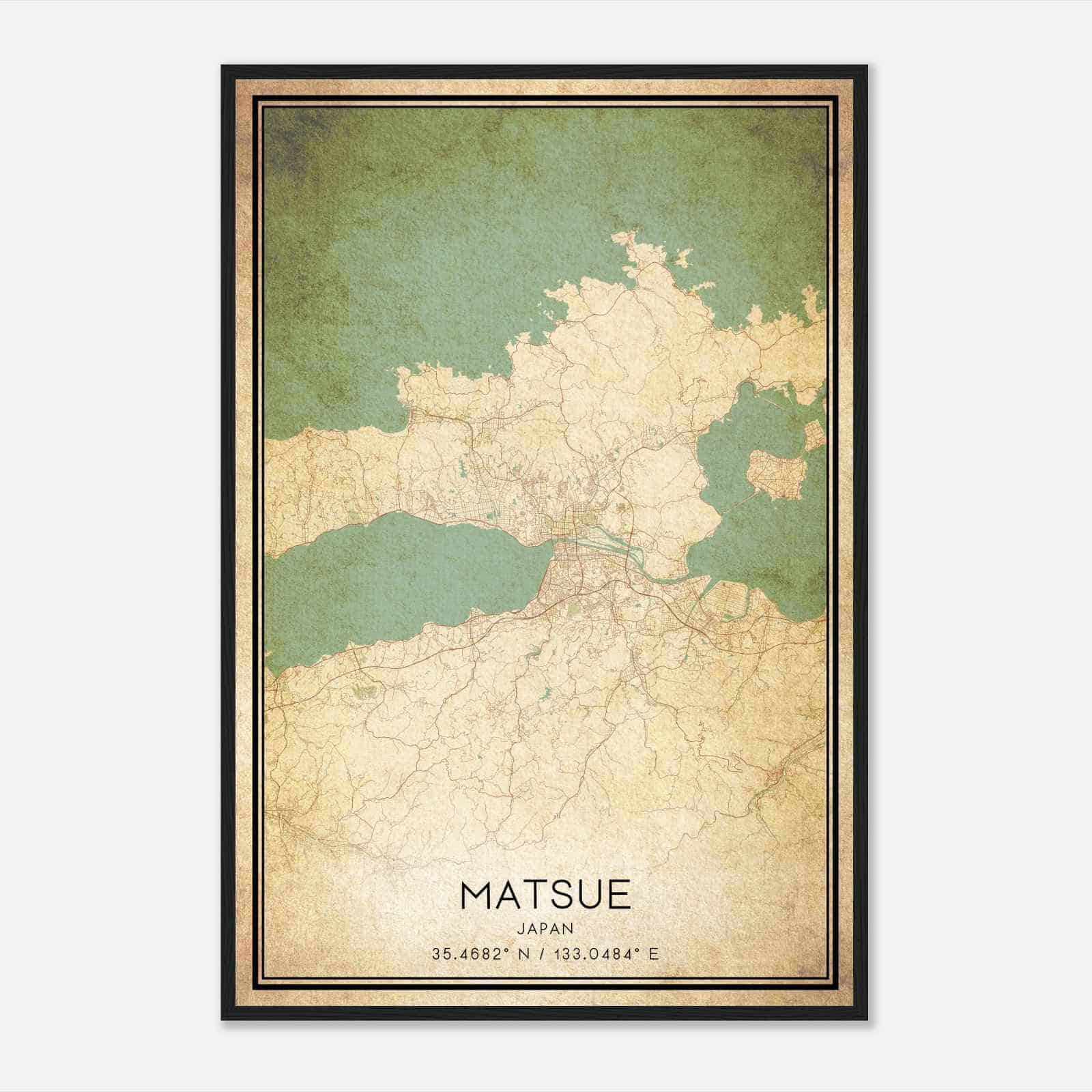 Vintage Matsue Japan Map Poster, Matsue City Road Wall Art Print