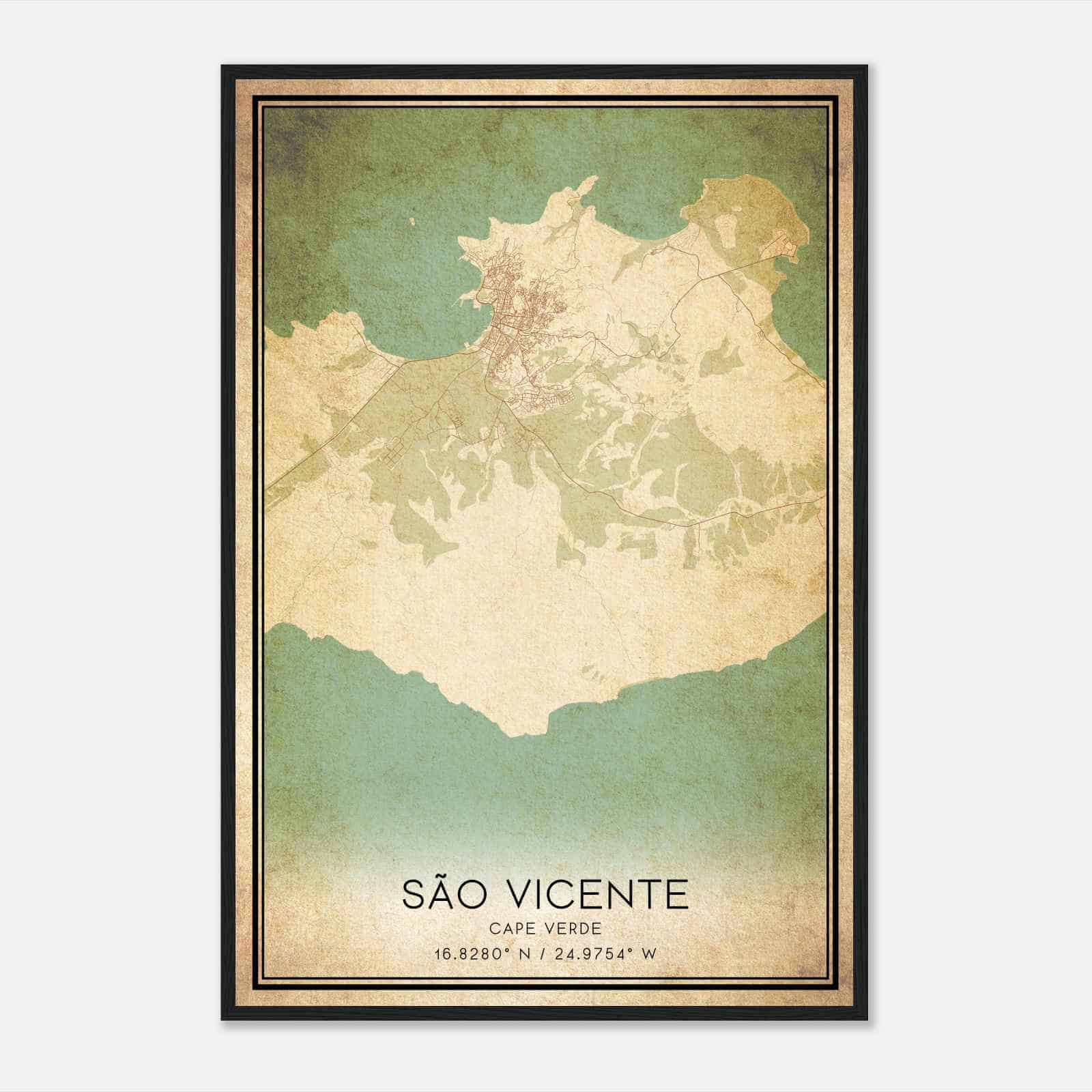 Vintage Sao Vicente Cape Verde Map Poster, Sao Vicente City Road Wall Art Print