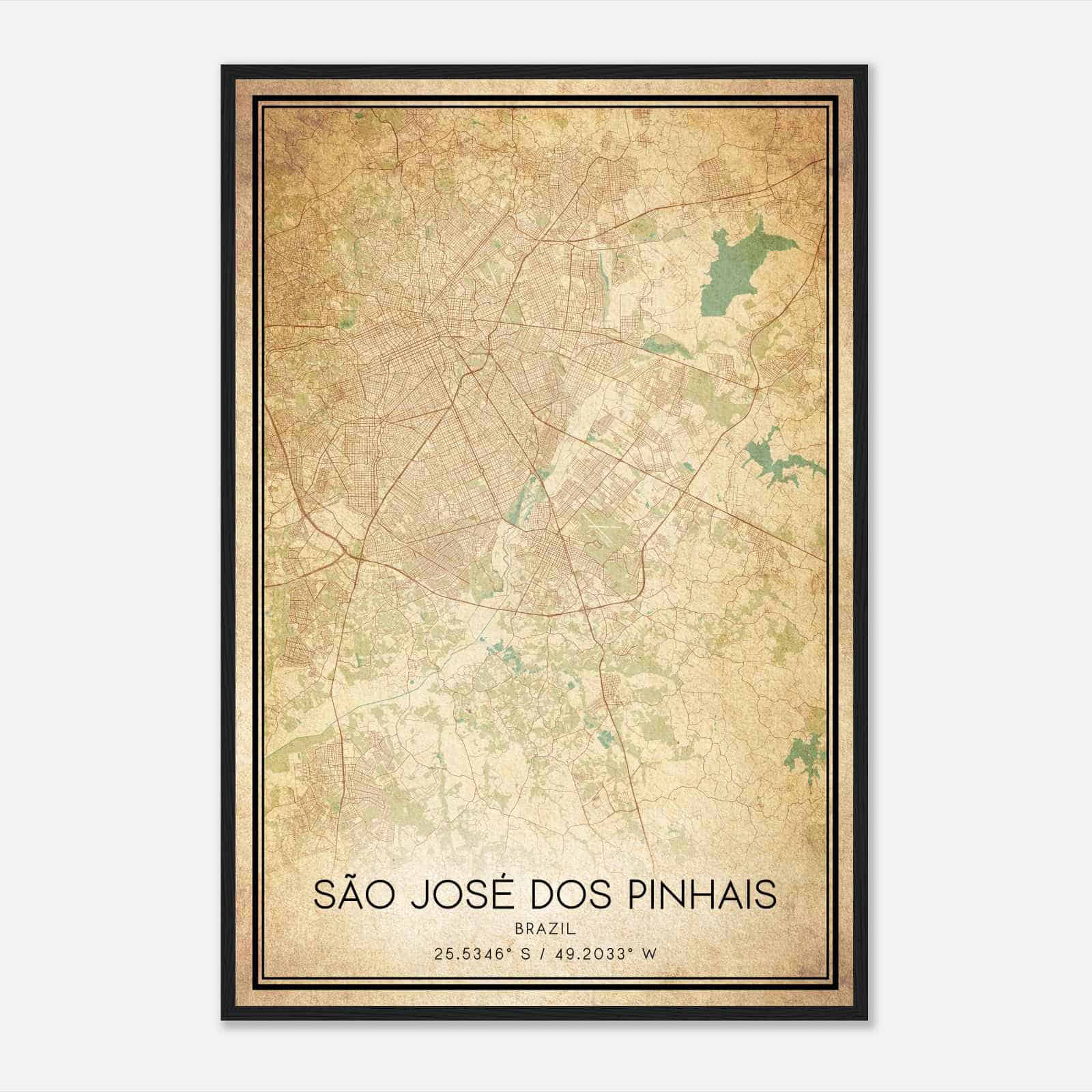 Vintage Sao Jose dos Pinhais Brazil Map Poster, Sao Jose dos Pinhais City Road Wall Art Print