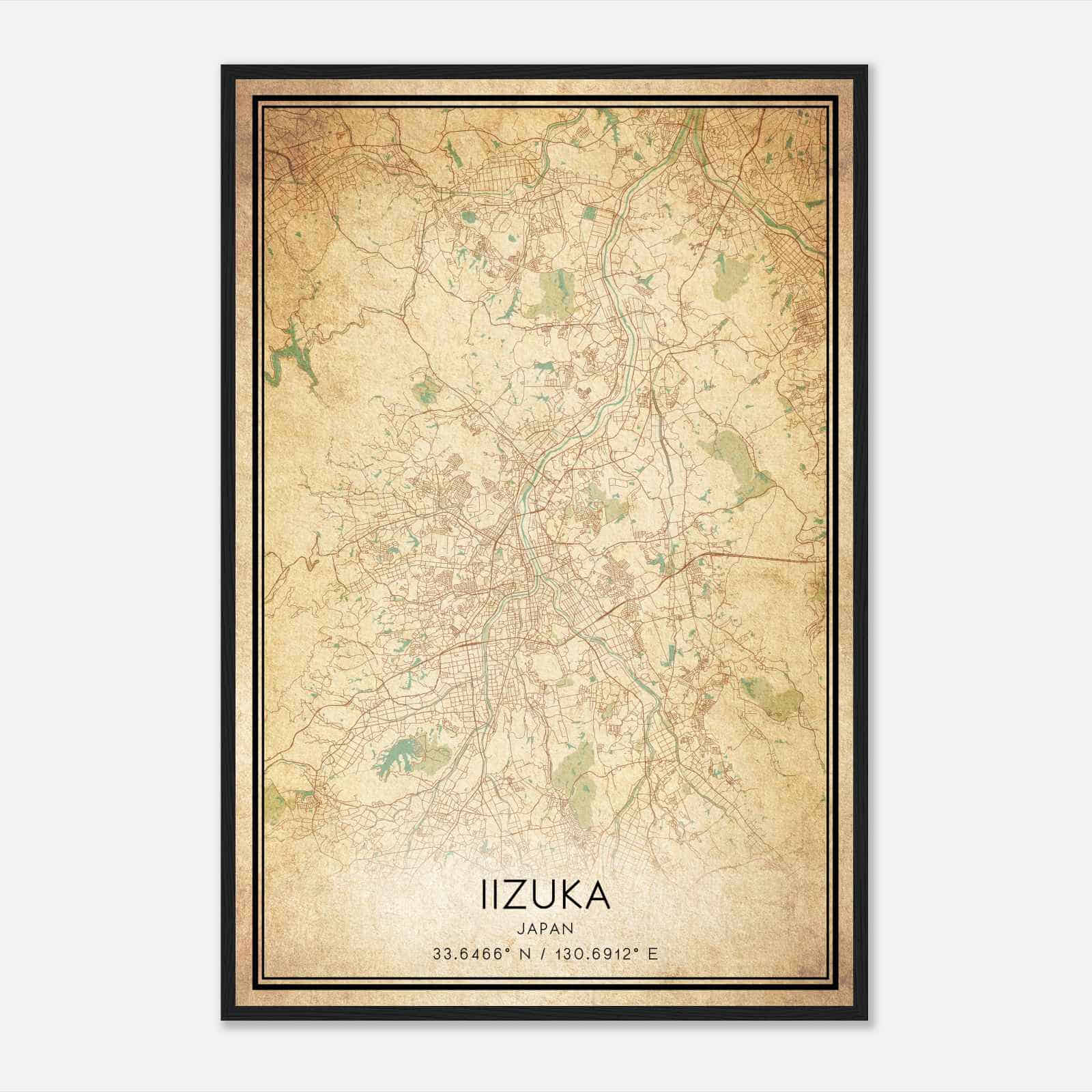 Vintage Iizuka Japan Map Poster, Iizuka City Road Wall Art Print