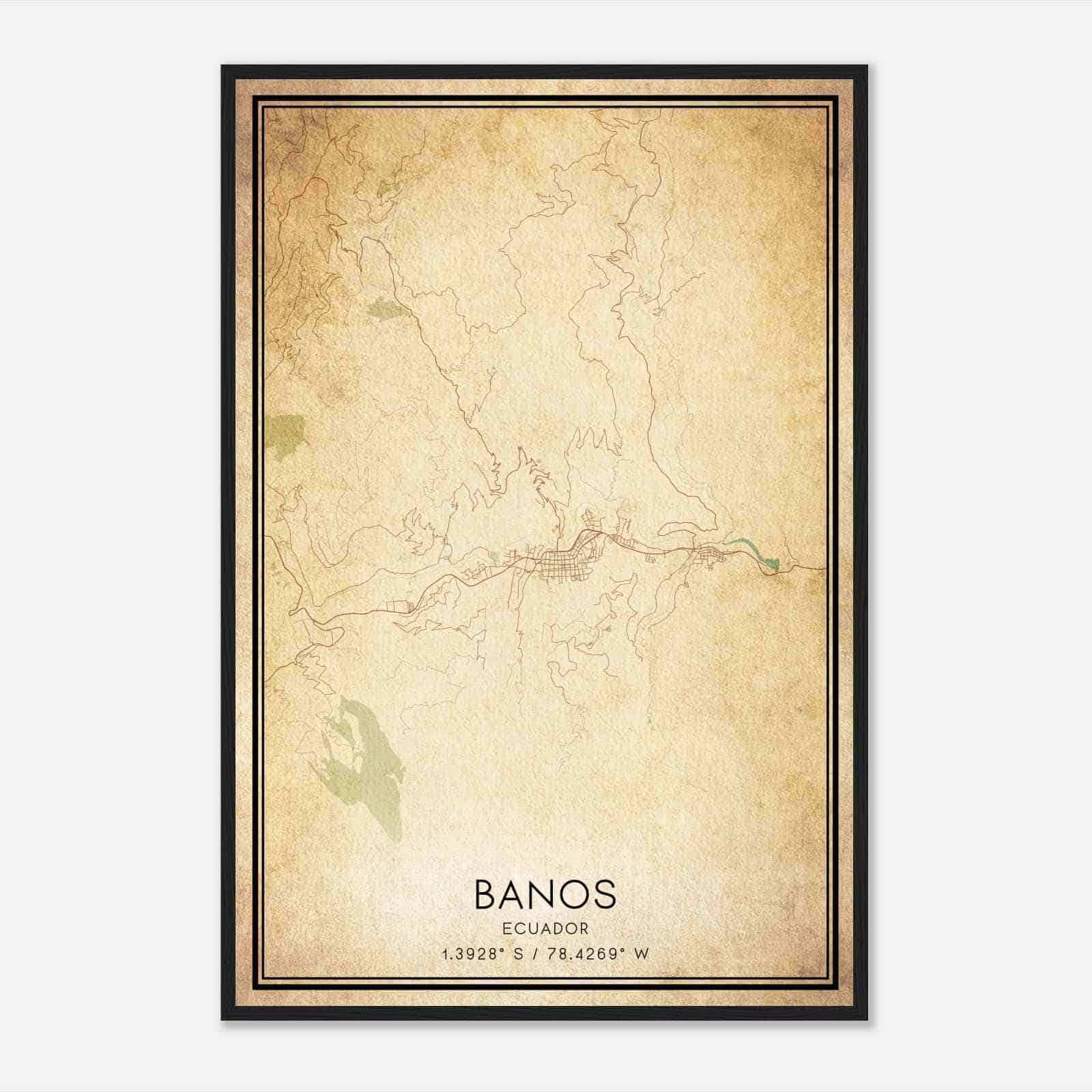 Vintage Banos Ecuador Map Poster, Banos City Road Wall Art Print