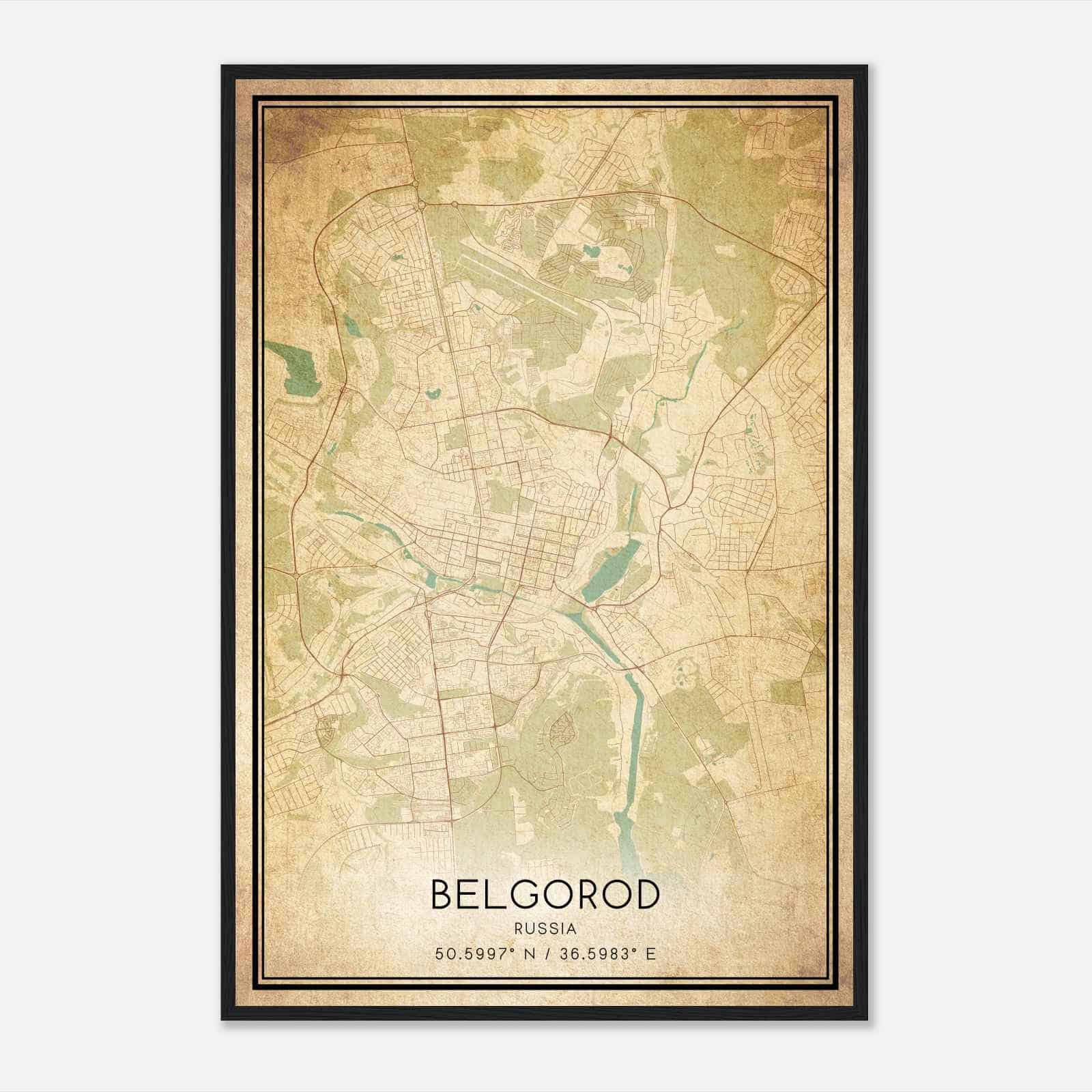Vintage Belgorod Russia Map Poster, Belgorod City Road Wall Art Print