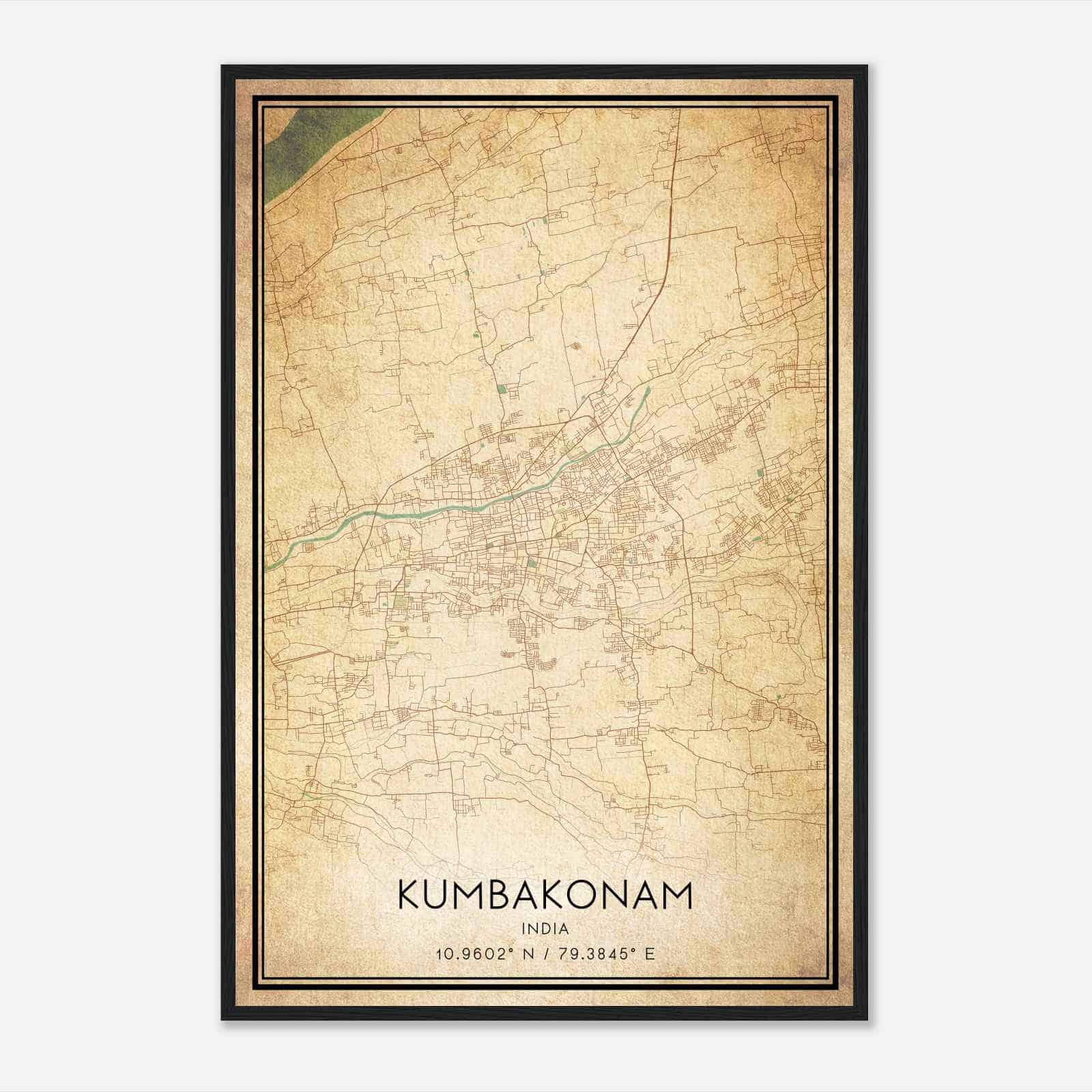 Vintage Kumbakonam India Map Poster, Kumbakonam City Road Wall Art Print