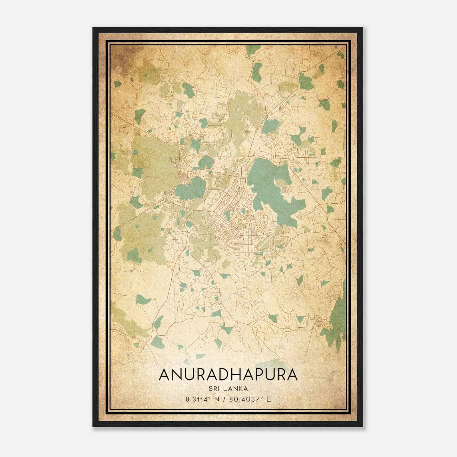 Vintage Anuradhapura Sri Lanka Map Poster, Anuradhapura City Road Wall Art Print