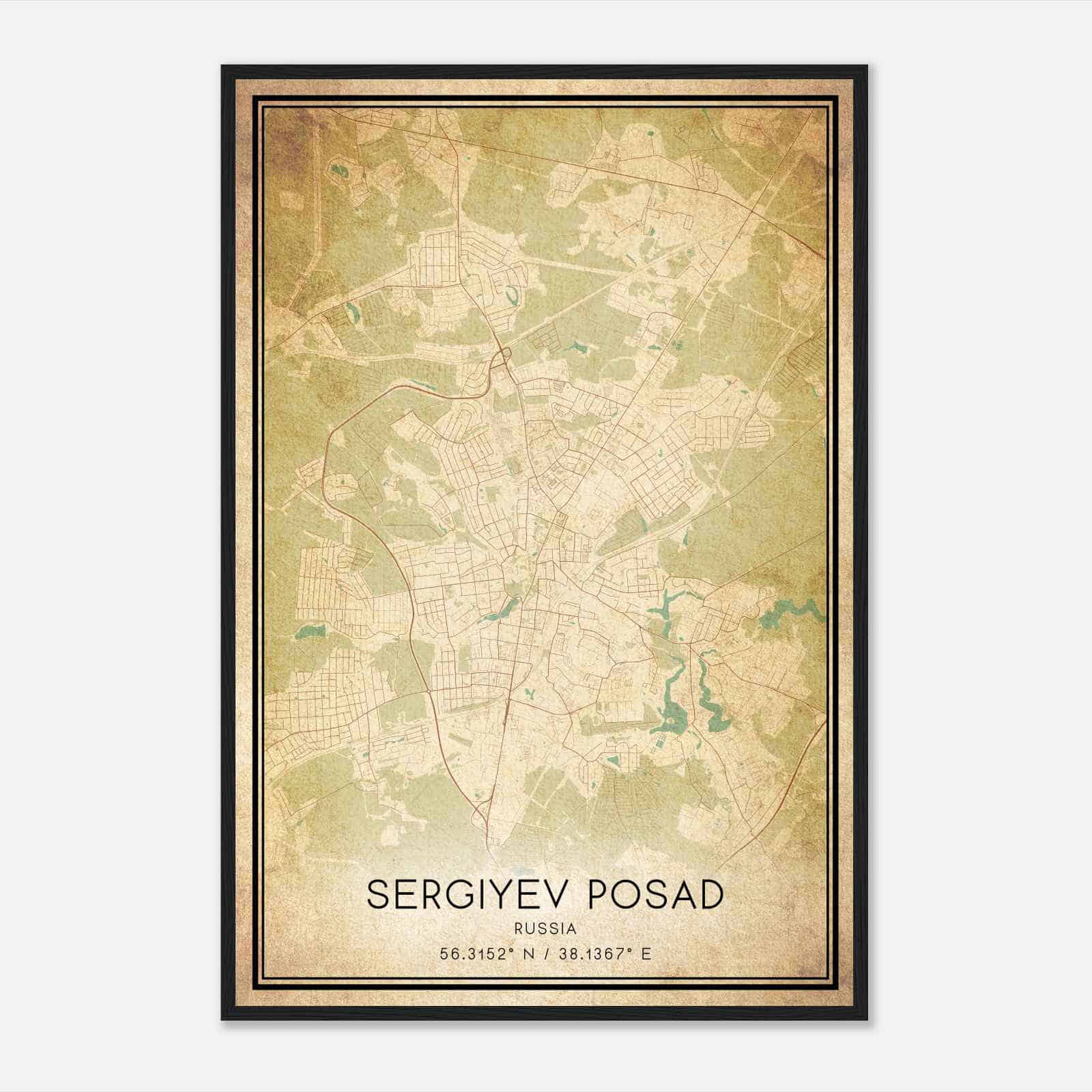 Vintage Sergiyev Posad Russia Map Poster, Sergiyev Posad City Road Wall Art Print