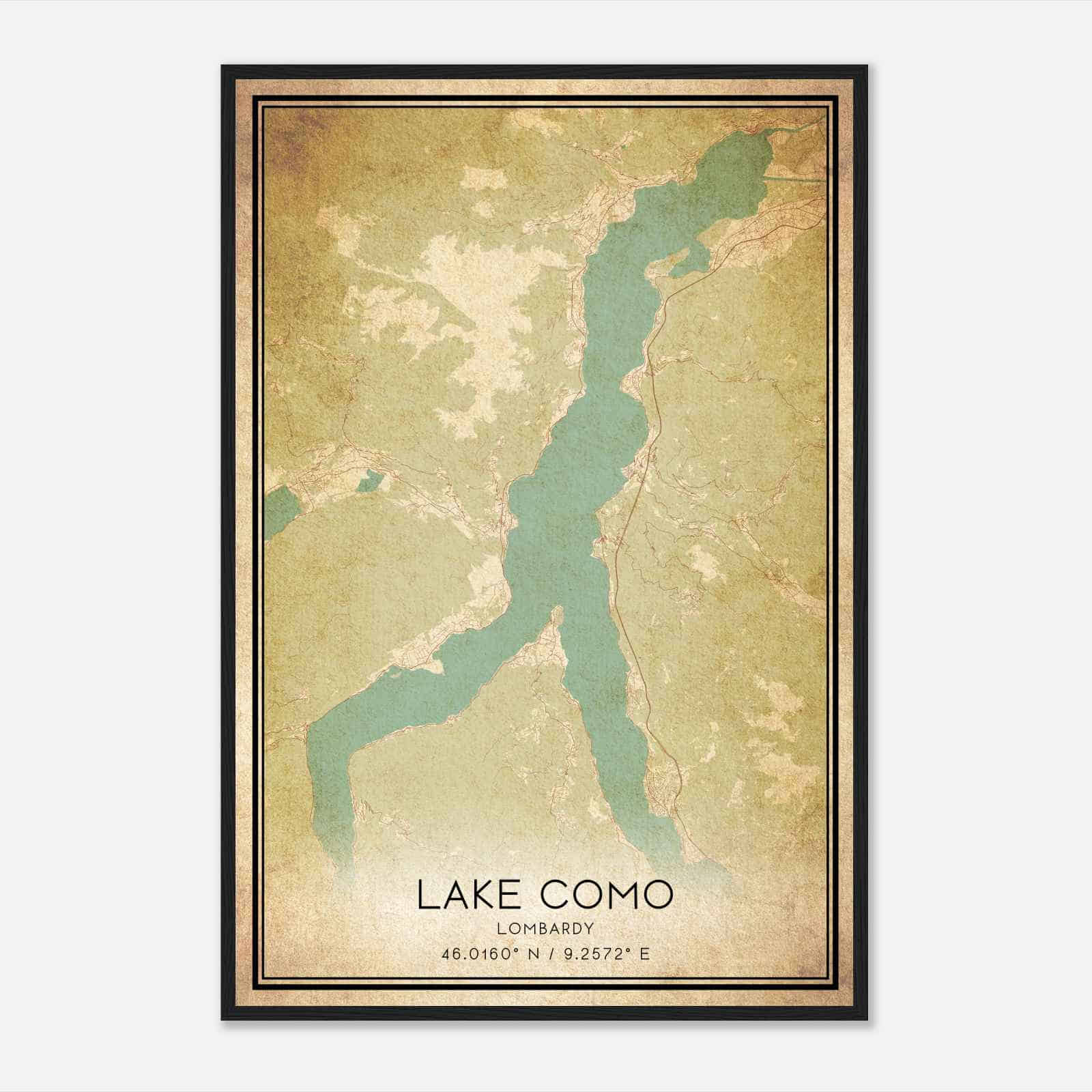 Vintage Lake Como Lombardy Map Poster, Lake Como City Road Wall Art Print