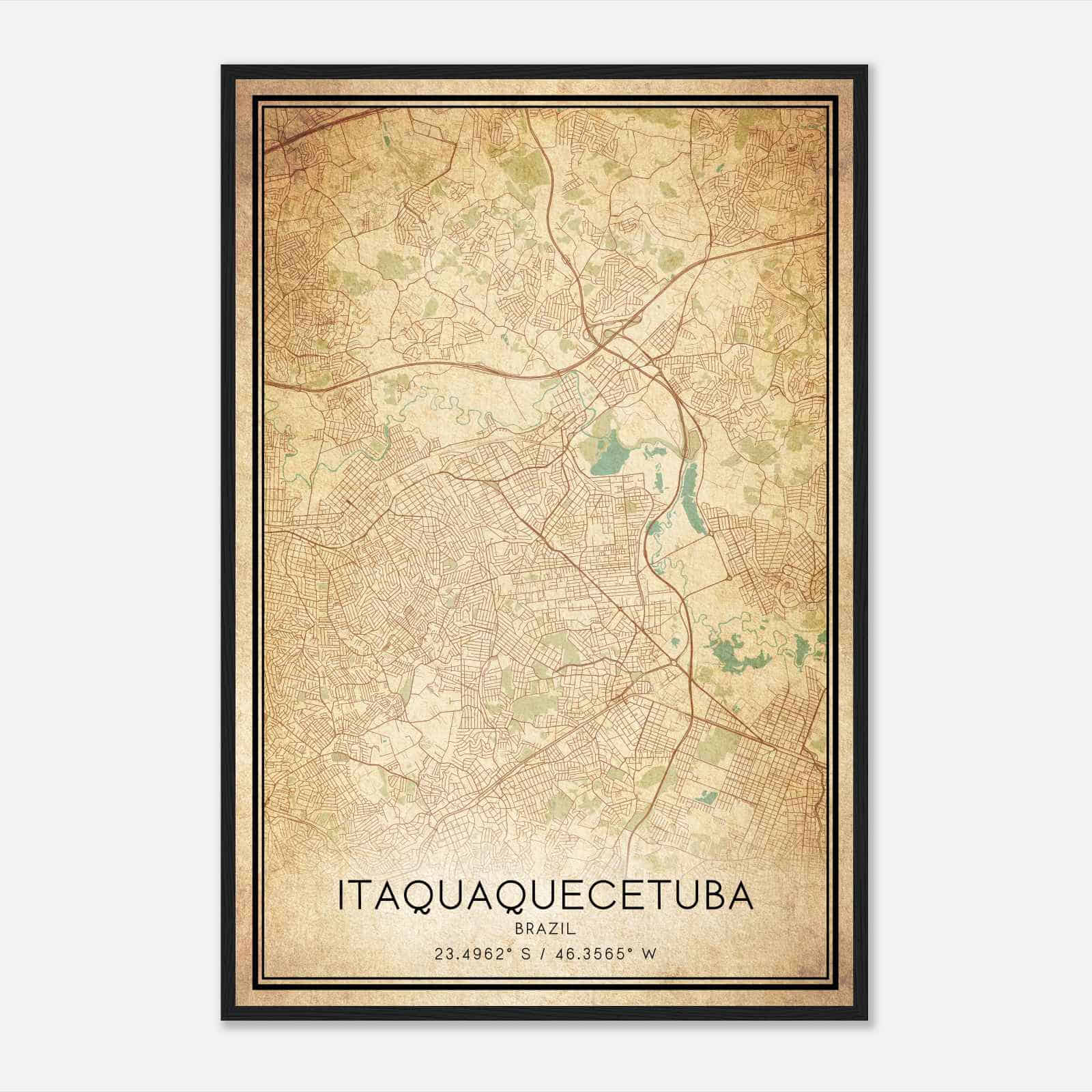 Vintage Itaquaquecetuba Brazil Map Poster, Itaquaquecetuba City Road Wall Art Print