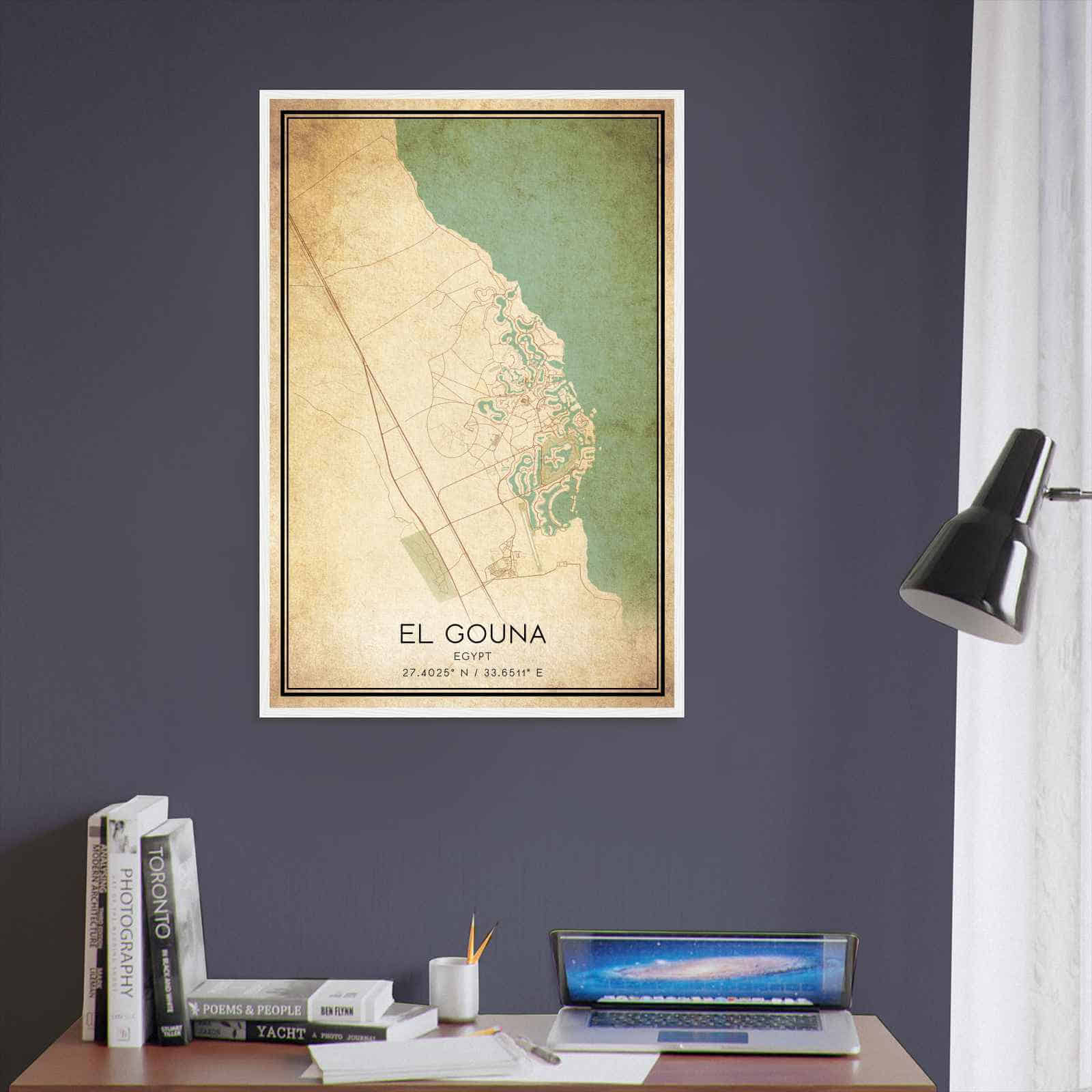 Vintage El Gouna Egypt Map Poster, El Gouna City Road Wall Art Print