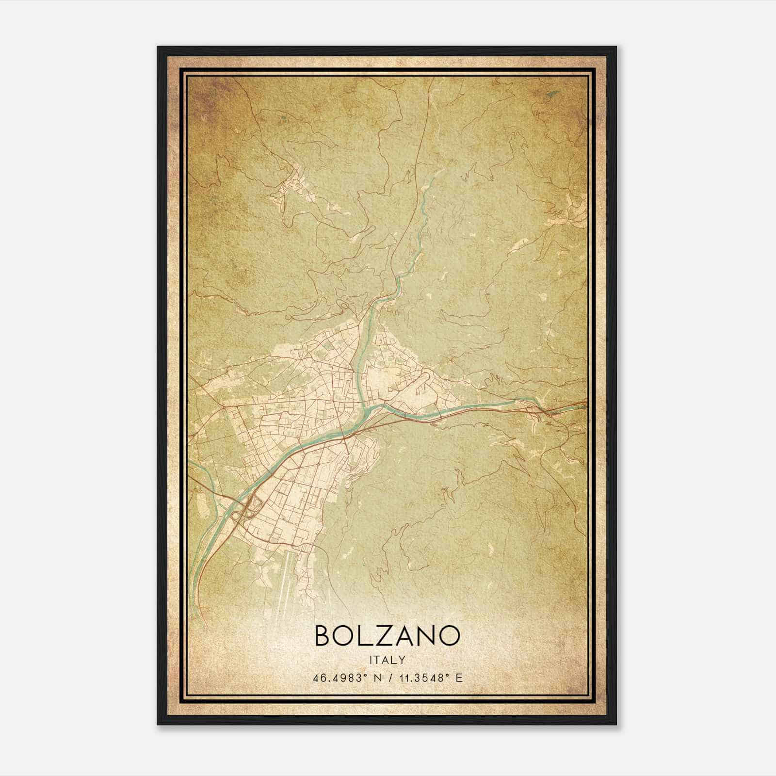 Vintage Bolzano Italy Map Poster, Bolzano City Road Wall Art Print