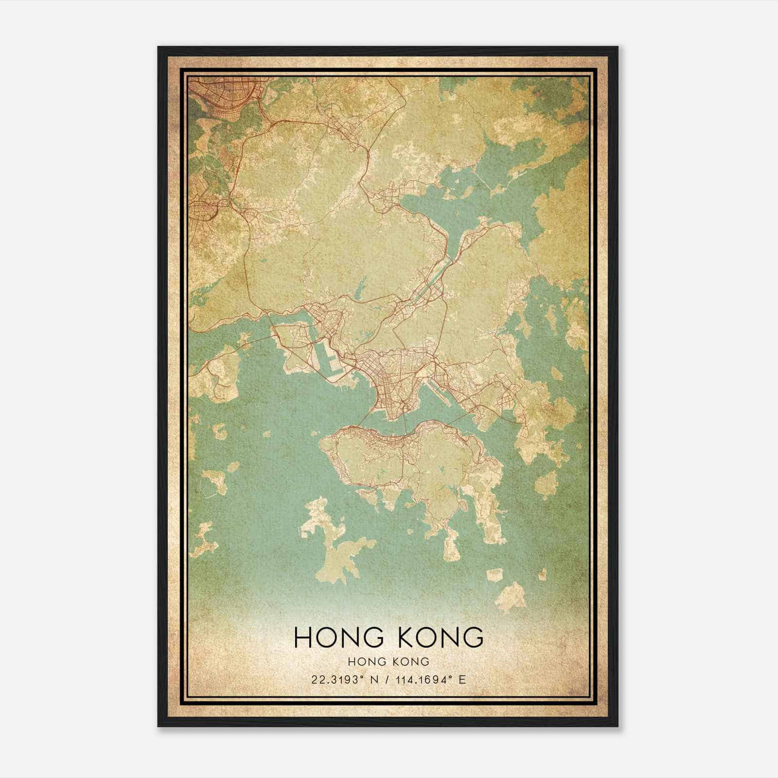 Vintage Hong Kong Hong Kong Map Poster, Hong Kong City Road Wall Art Print