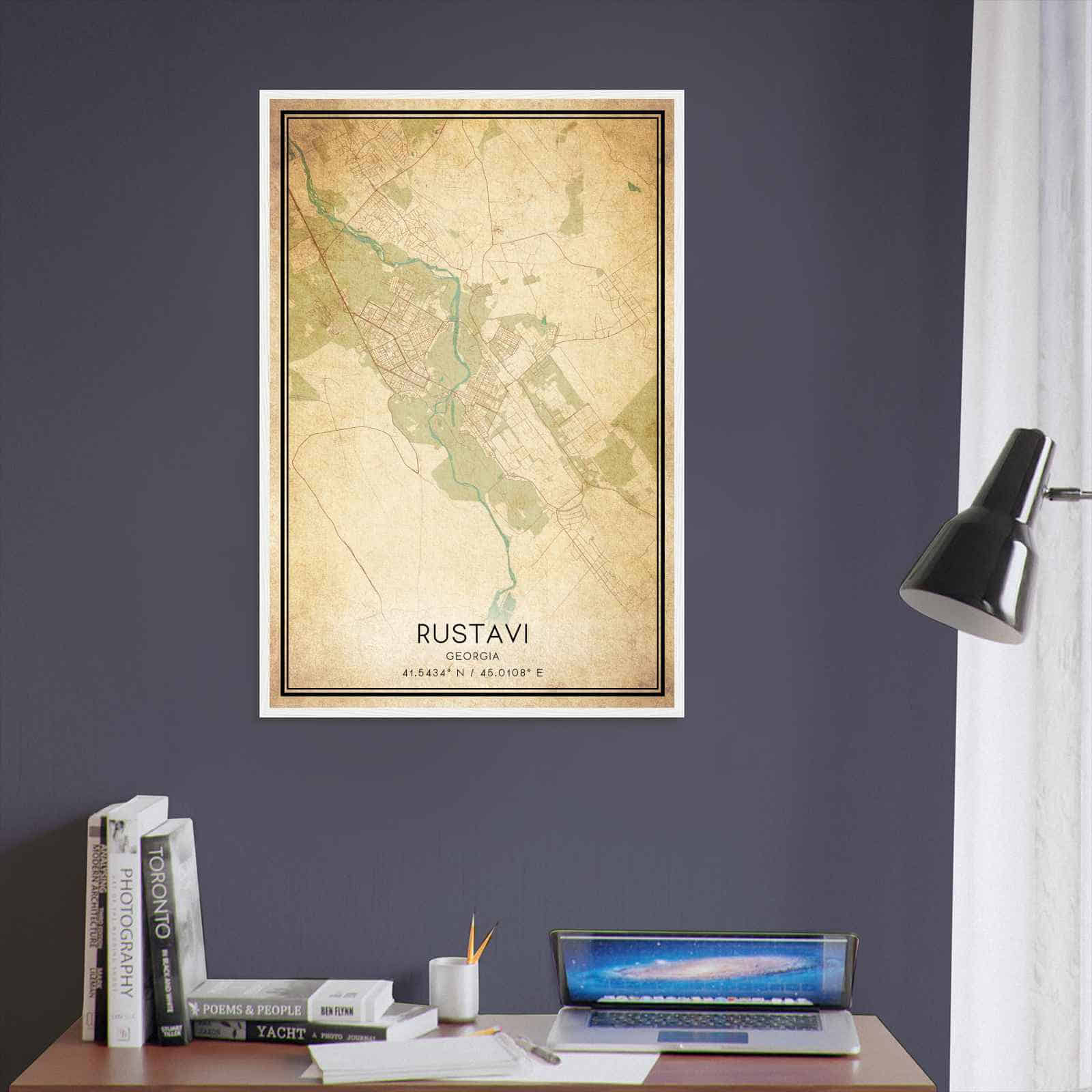 Vintage Rustavi Georgia Map Poster, Rustavi City Road Wall Art Print