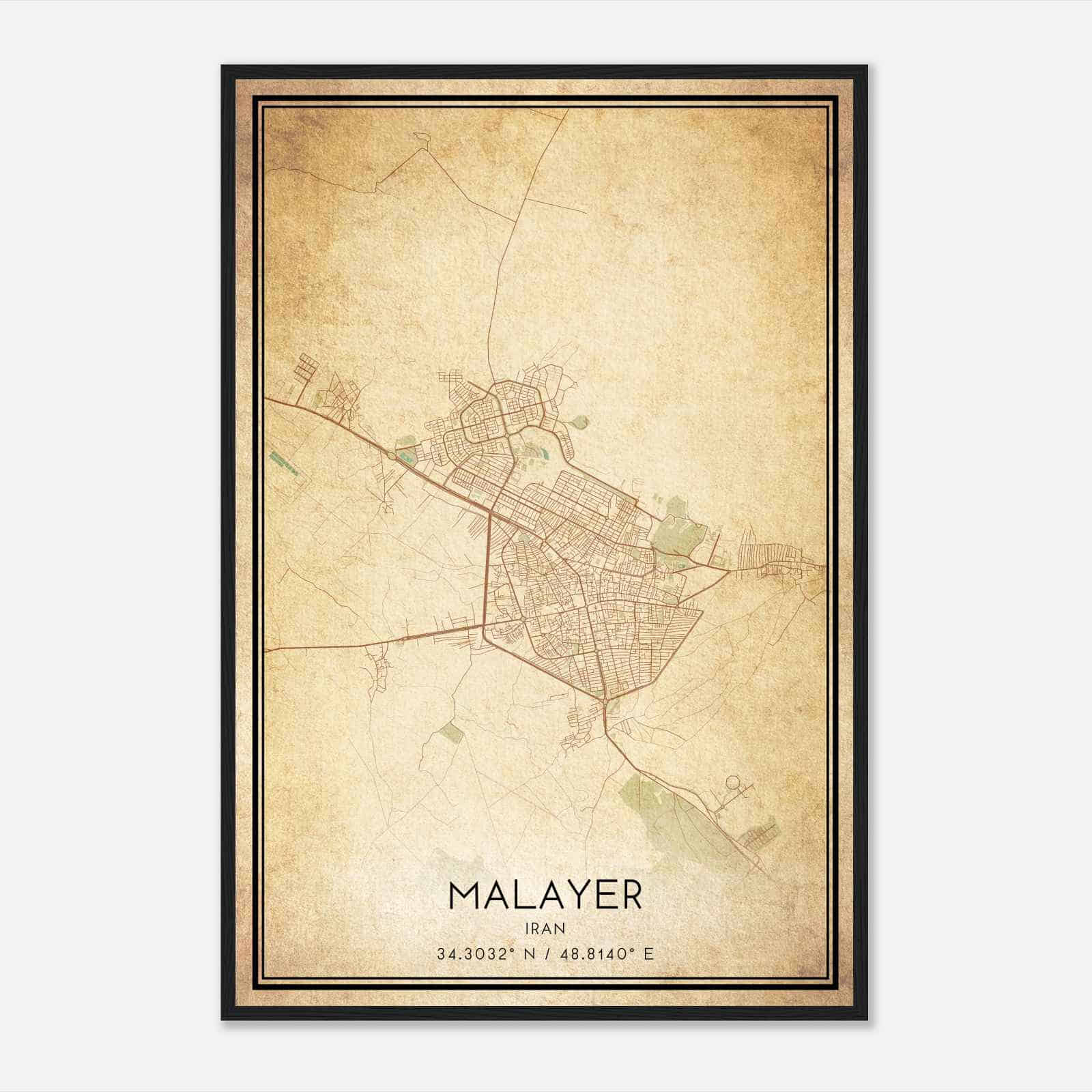 Vintage Malayer Iran Map Poster, Malayer City Road Wall Art Print