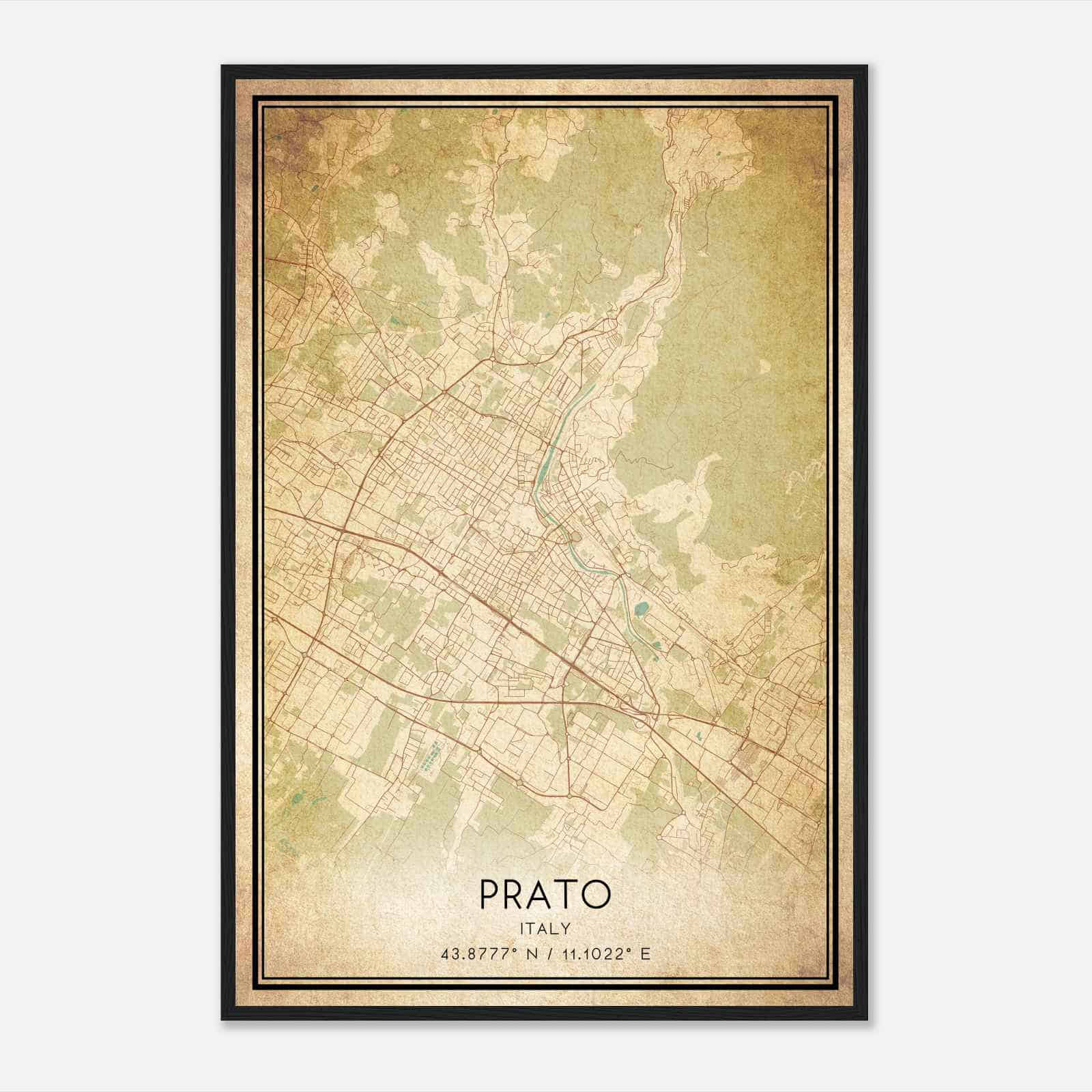 Vintage Prato Italy Map Poster, Prato City Road Wall Art Print