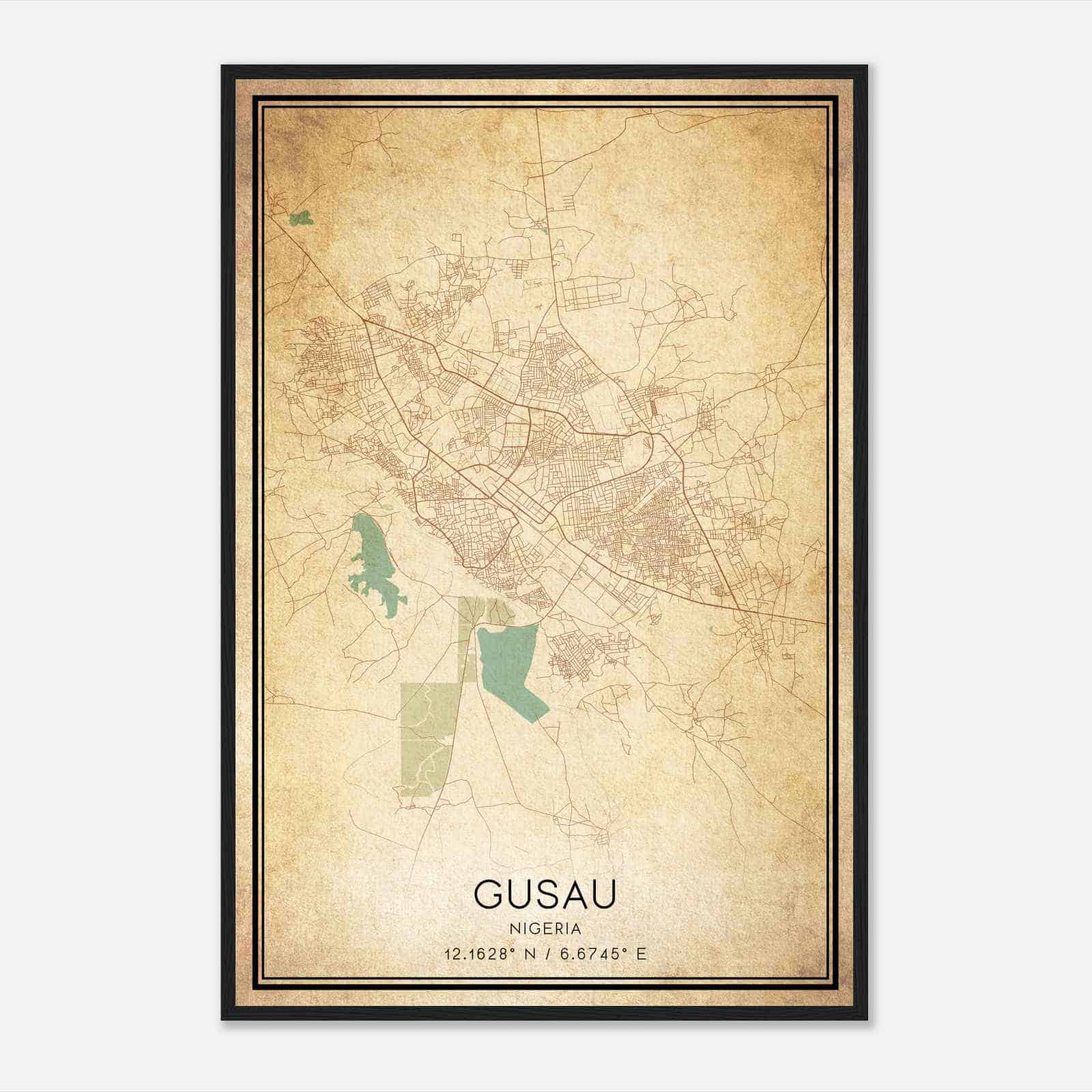 Vintage Gusau Nigeria Map Poster, Gusau City Road Wall Art Print