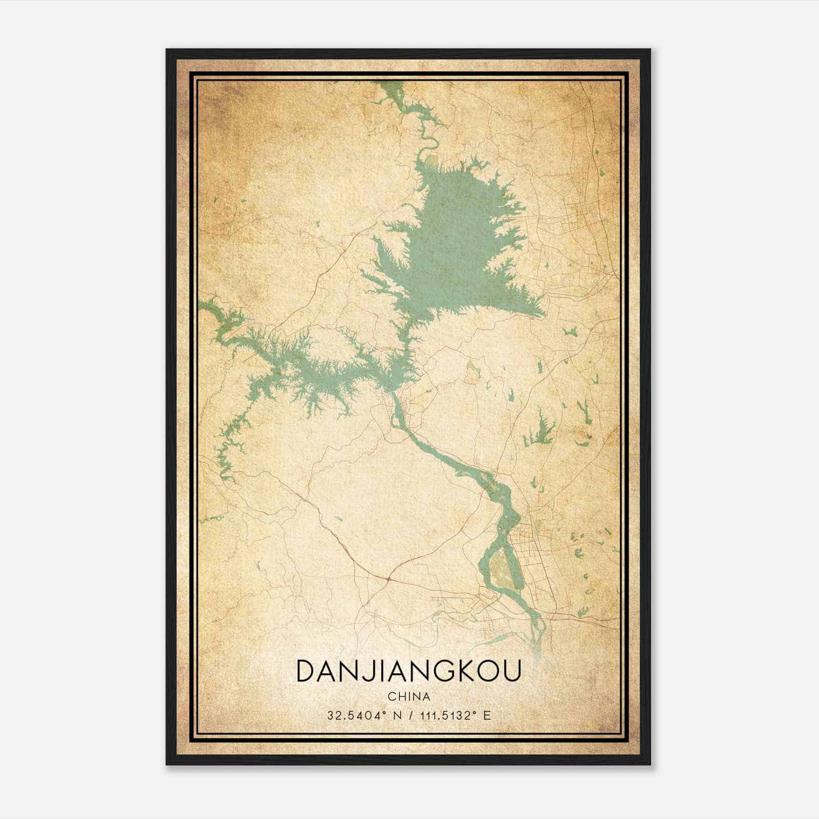 Vintage Danjiangkou China Map Poster, Danjiangkou City Road Wall Art Print