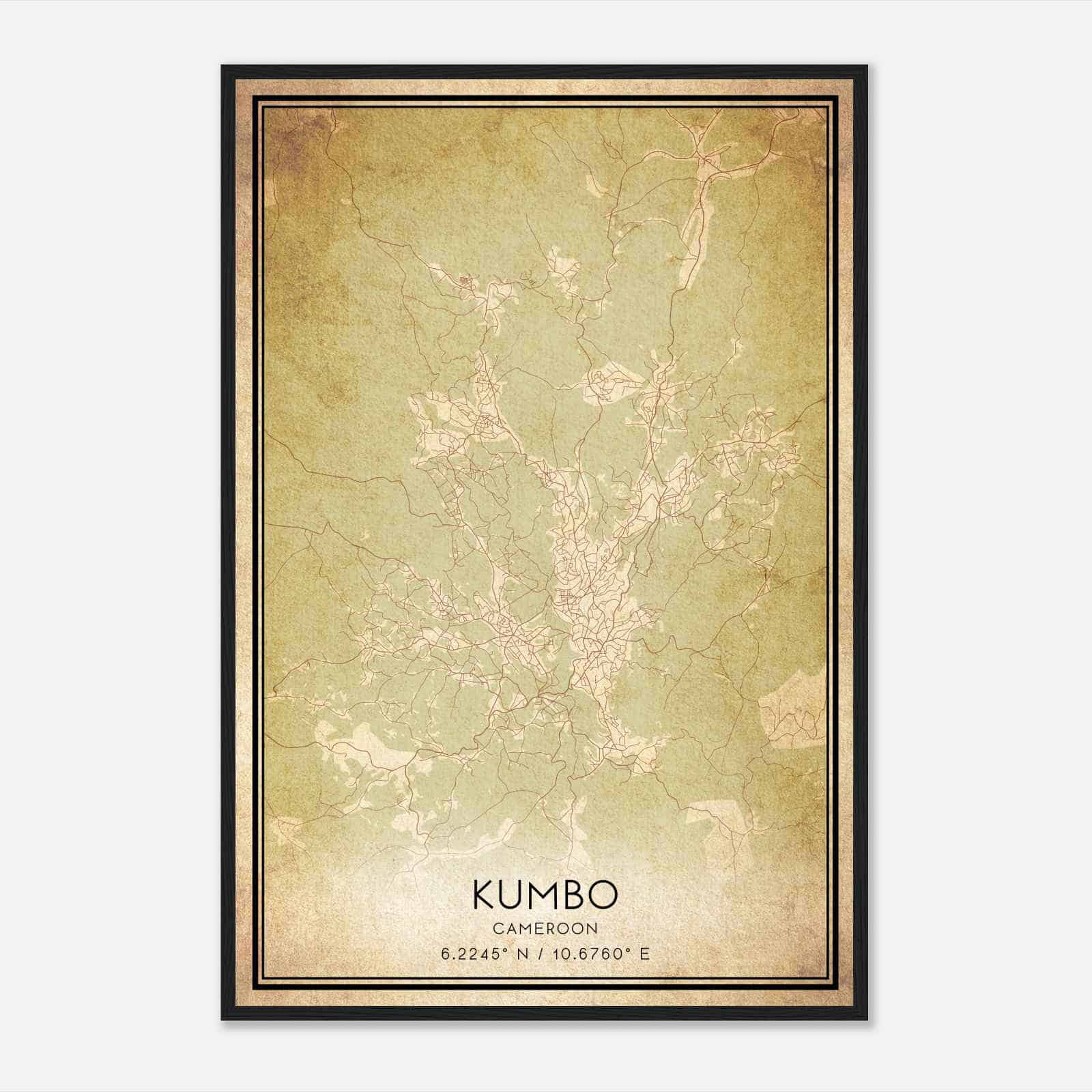 Vintage Kumbo Cameroon Map Poster, Kumbo City Road Wall Art Print