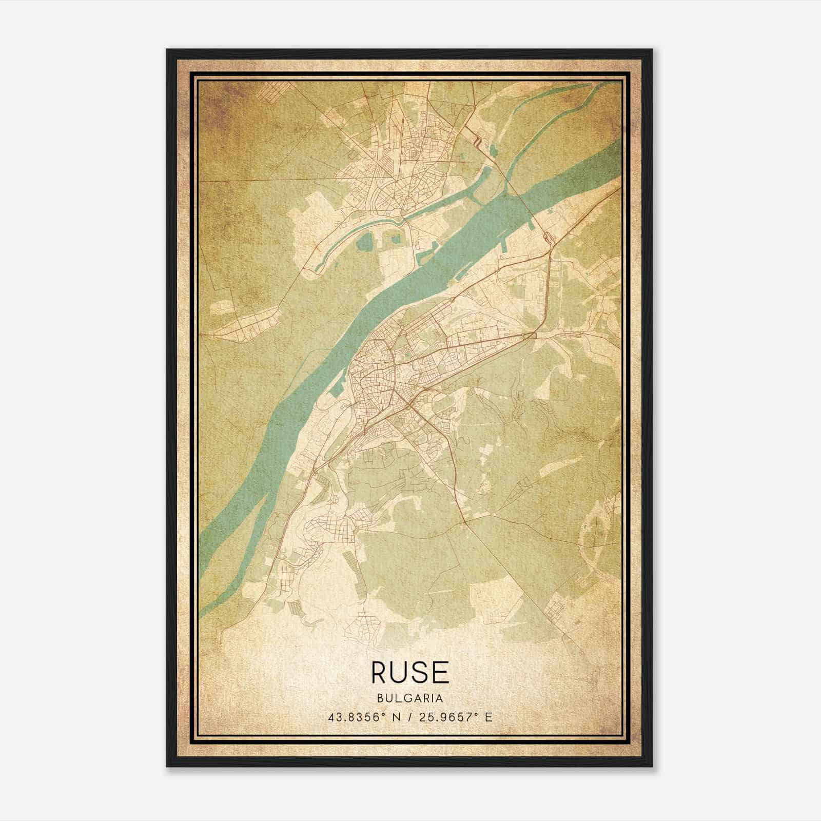 Vintage Ruse Bulgaria Map Poster, Ruse City Road Wall Art Print