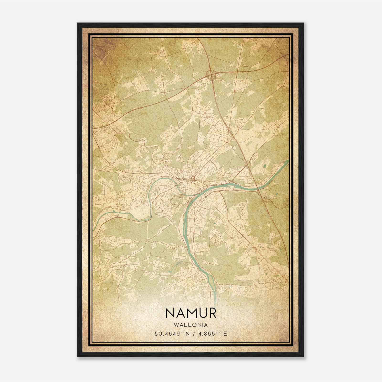 Vintage Namur Wallonia Map Poster, Namur City Road Wall Art Print