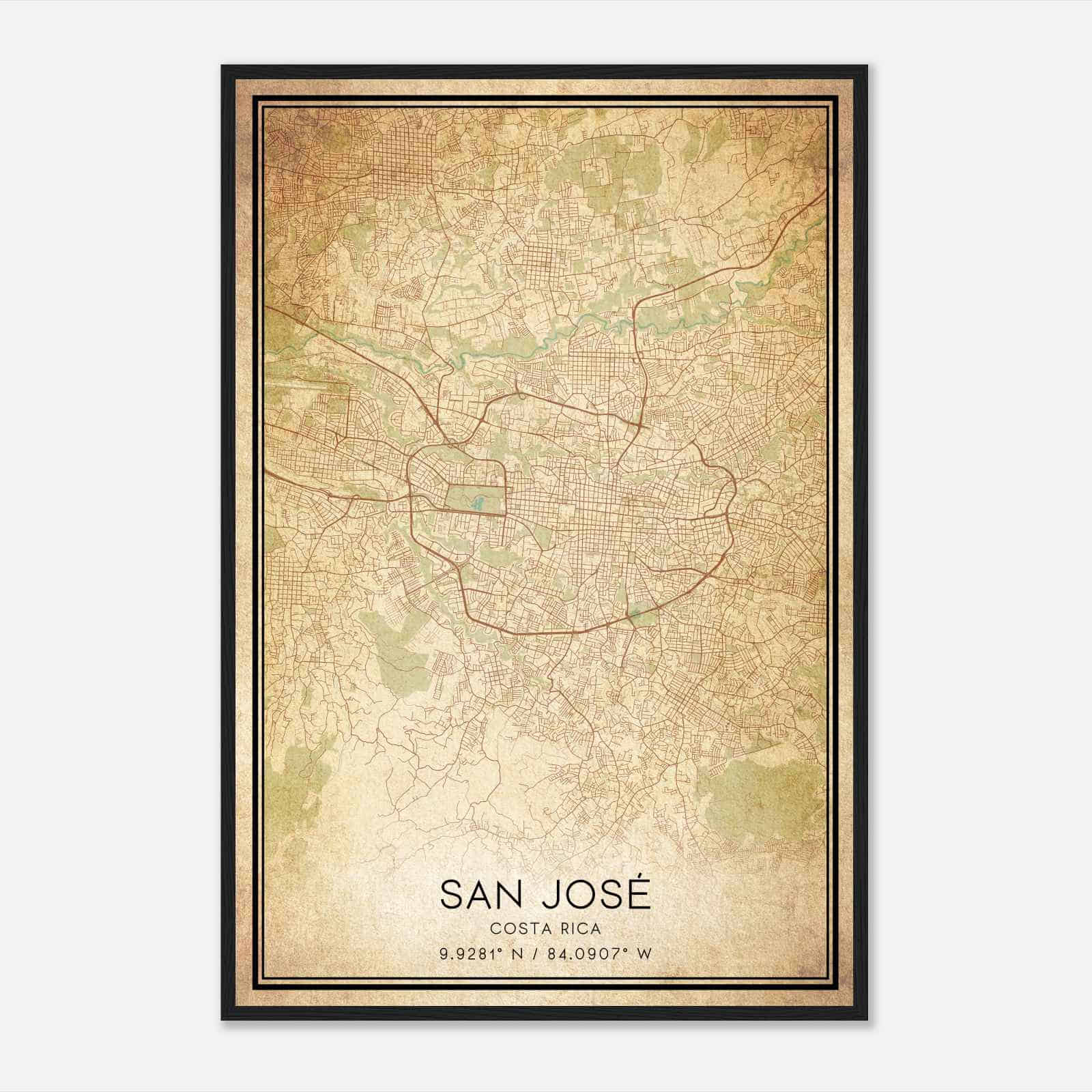Vintage San Jose Costa Rica Map Poster, San Jose City Road Wall Art Print