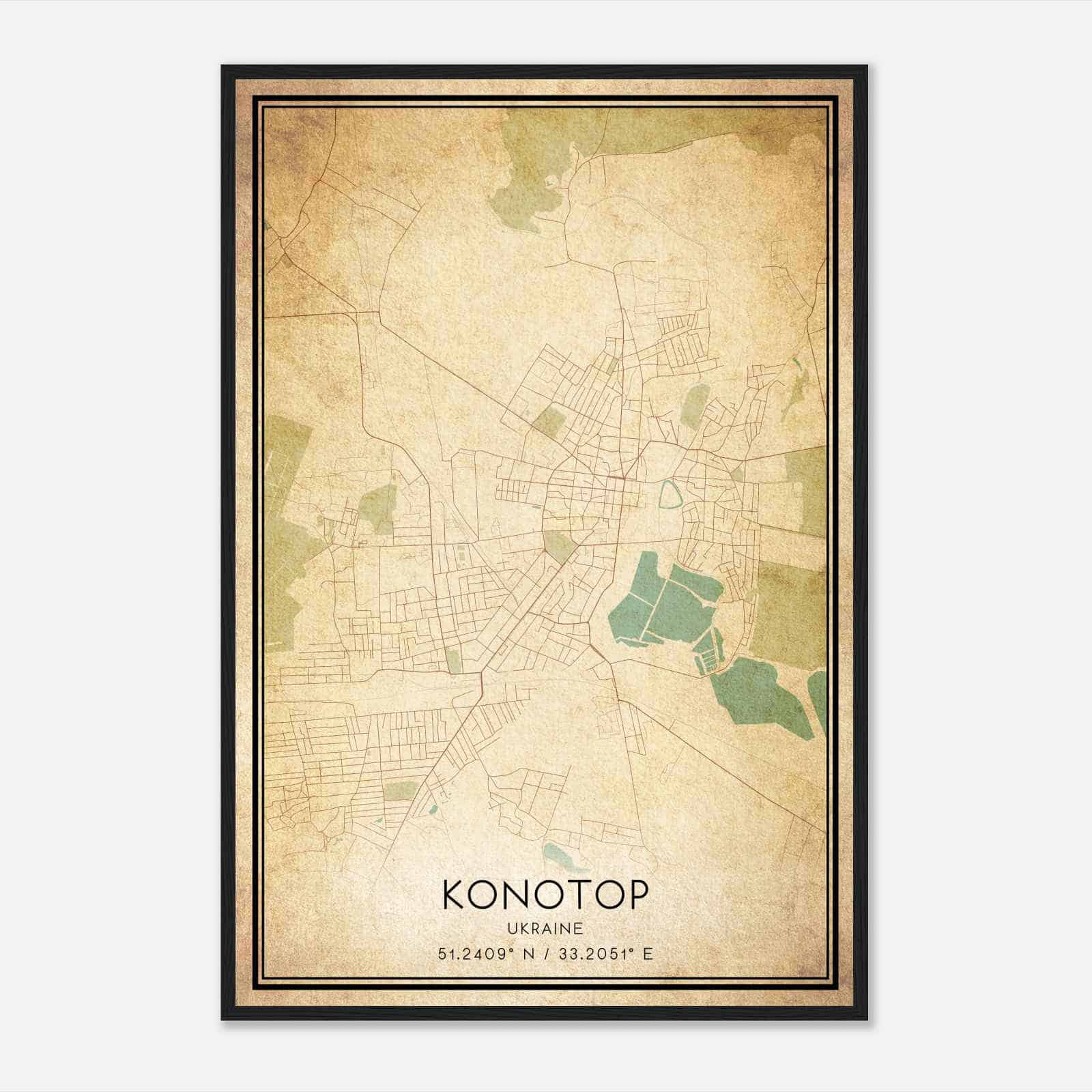 Vintage Konotop Ukraine Map Poster, Konotop City Road Wall Art Print